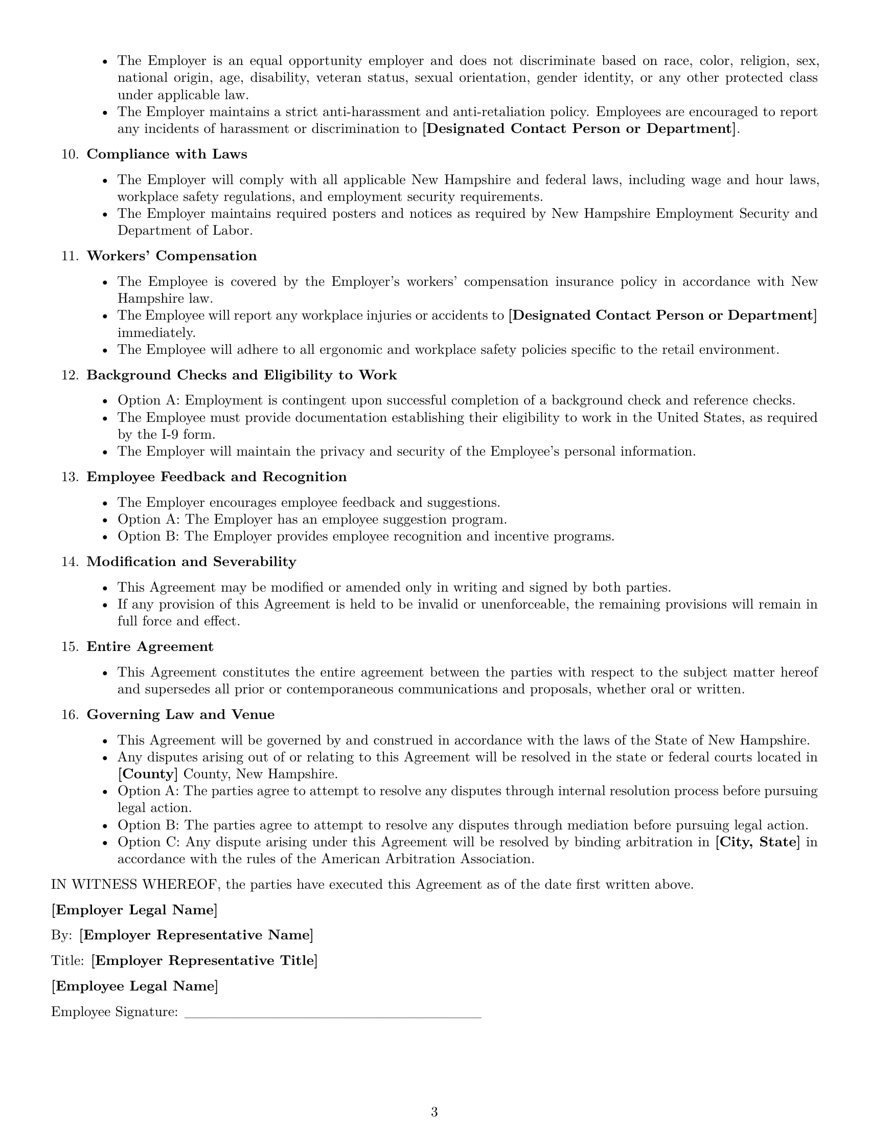 Preview page 3 of Free New Hampshire retail sales associate employment contract template