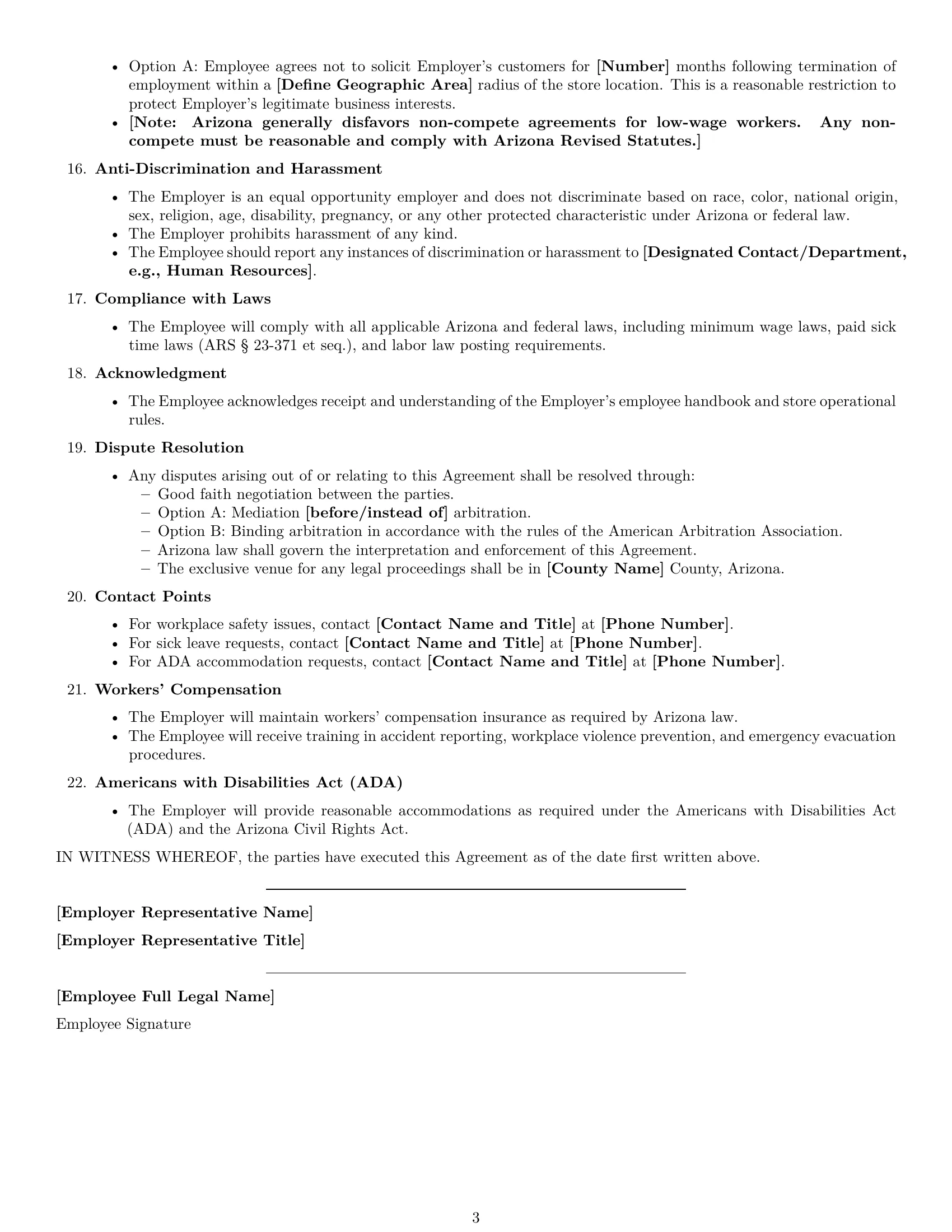Preview page 3 of Free Arizona retail sales associate employment contract template