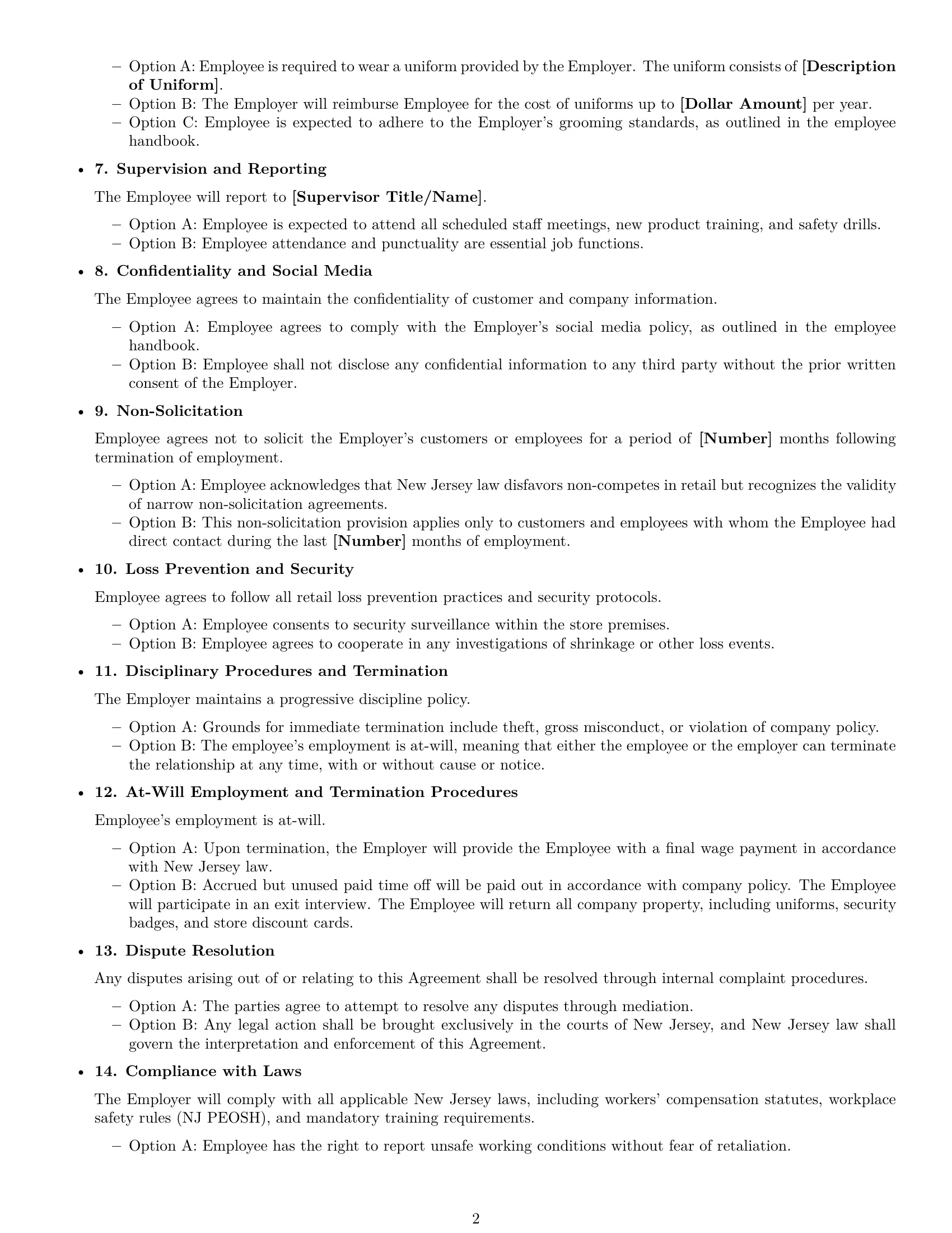 Preview page 2 of Free New Jersey retail sales associate employment contract template