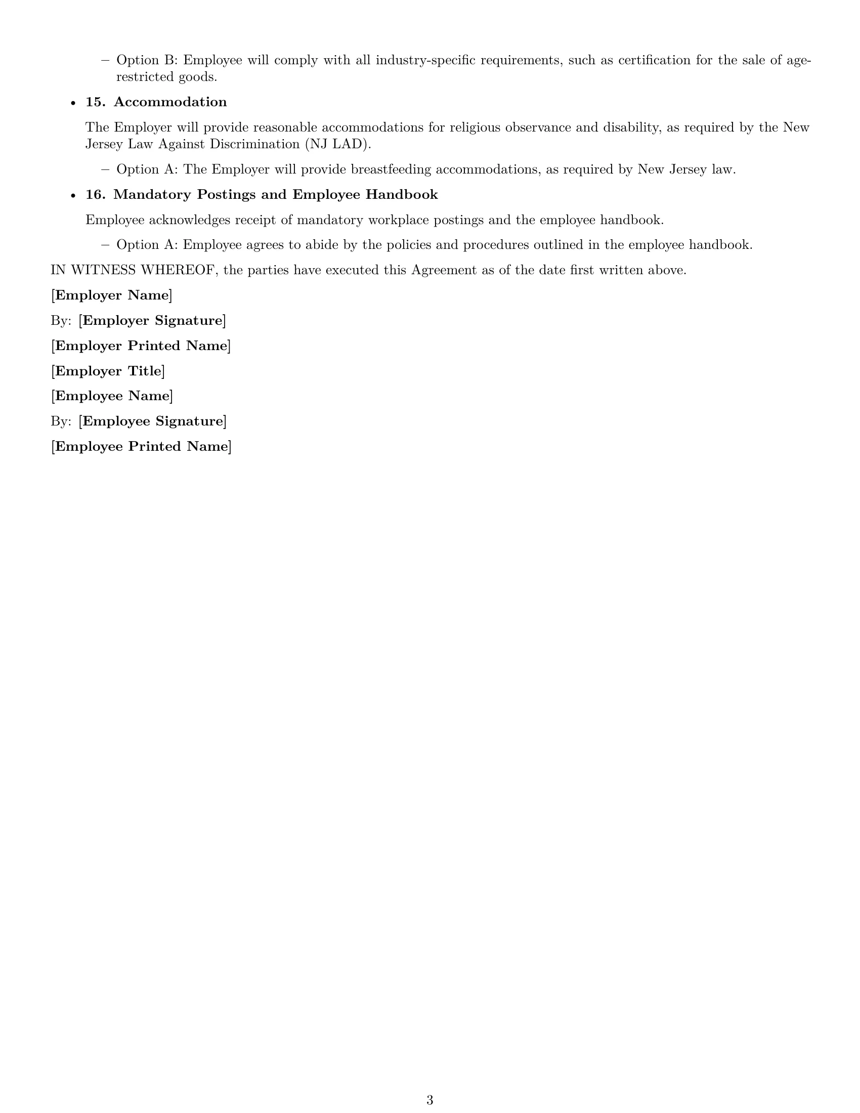 Preview page 3 of Free New Jersey retail sales associate employment contract template