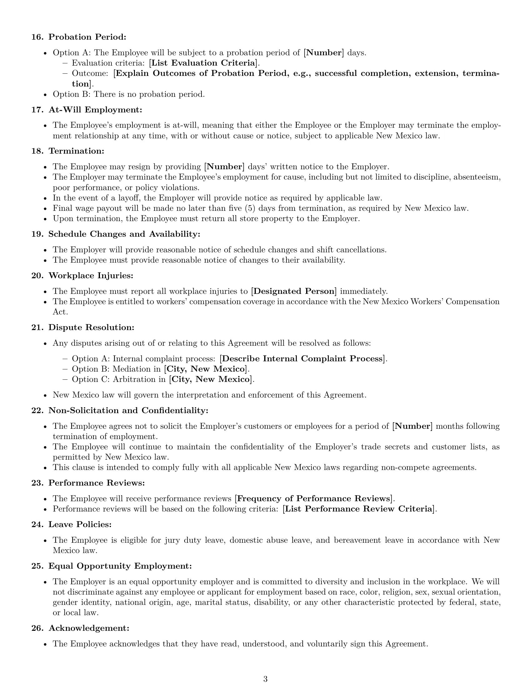 Preview page 3 of Free New Mexico retail sales associate employment contract template
