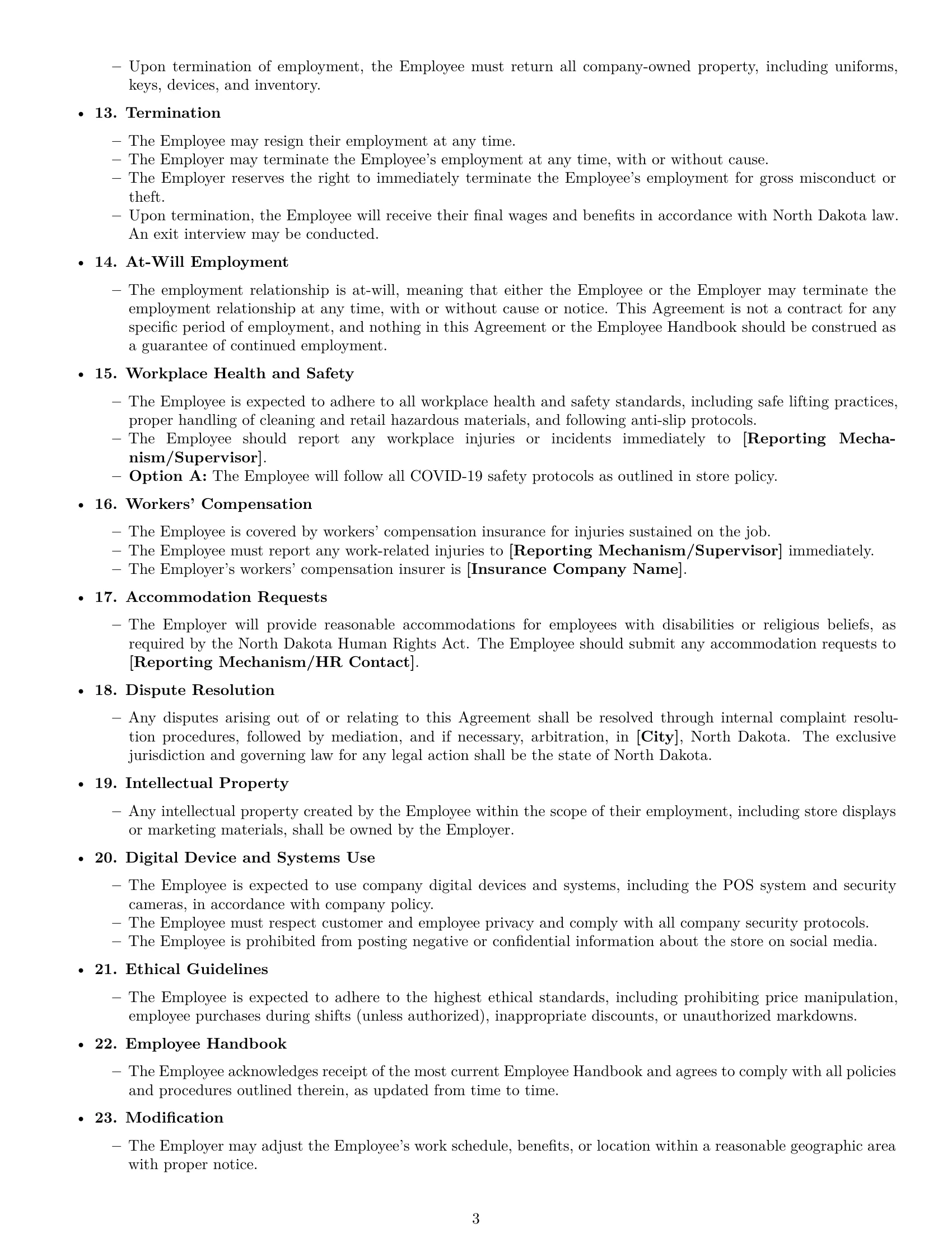 Preview page 3 of Free North Dakota retail sales associate employment contract template