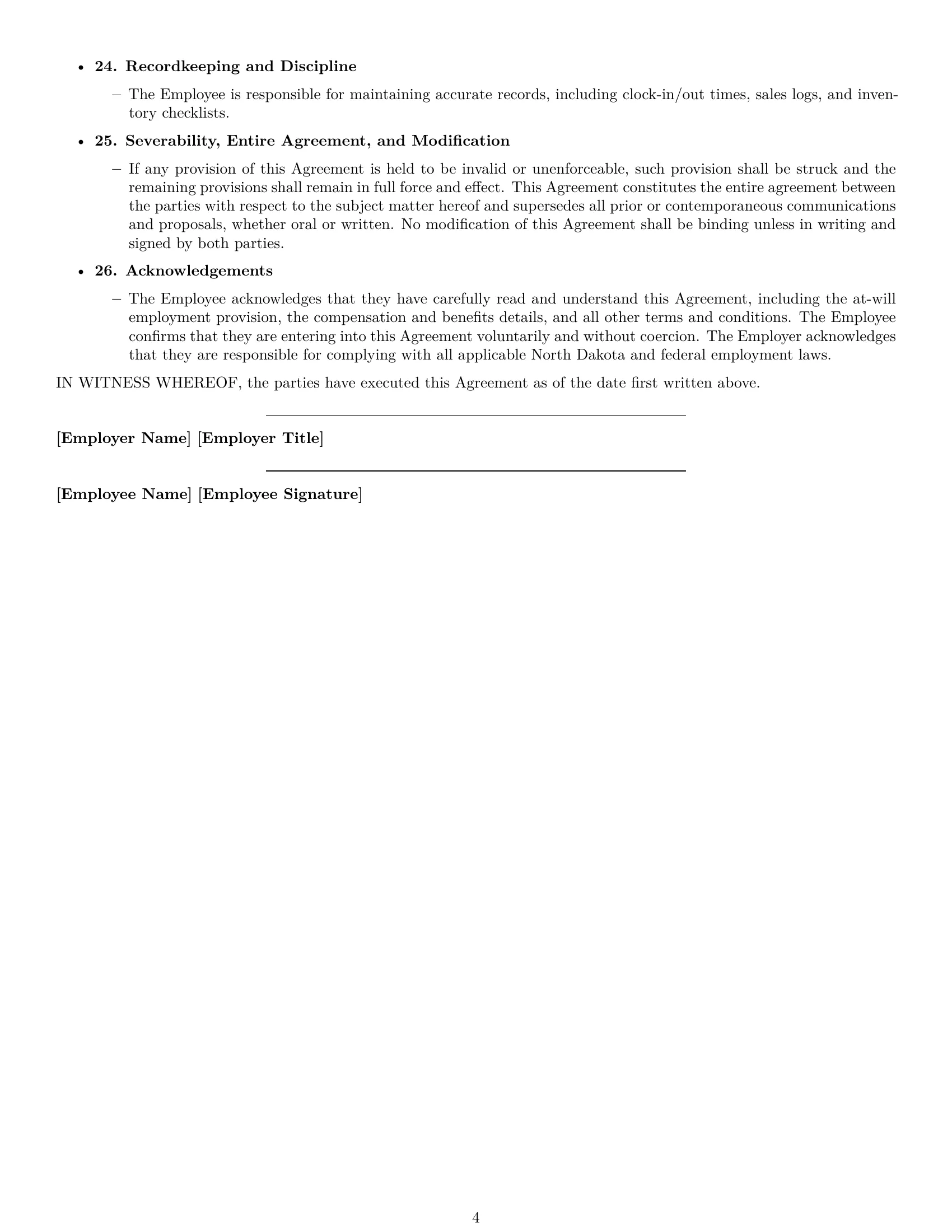 Preview page 4 of Free North Dakota retail sales associate employment contract template