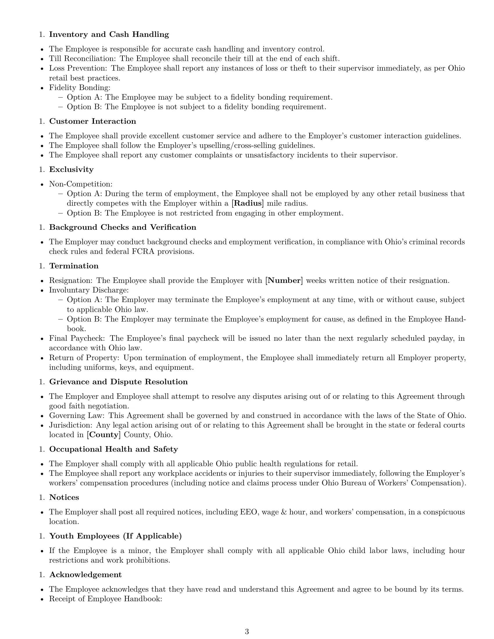 Preview page 3 of Free Ohio retail sales associate employment contract template