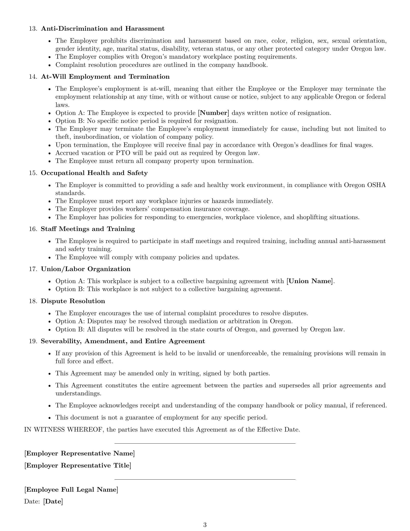 Preview page 3 of Free Oregon retail sales associate employment contract template