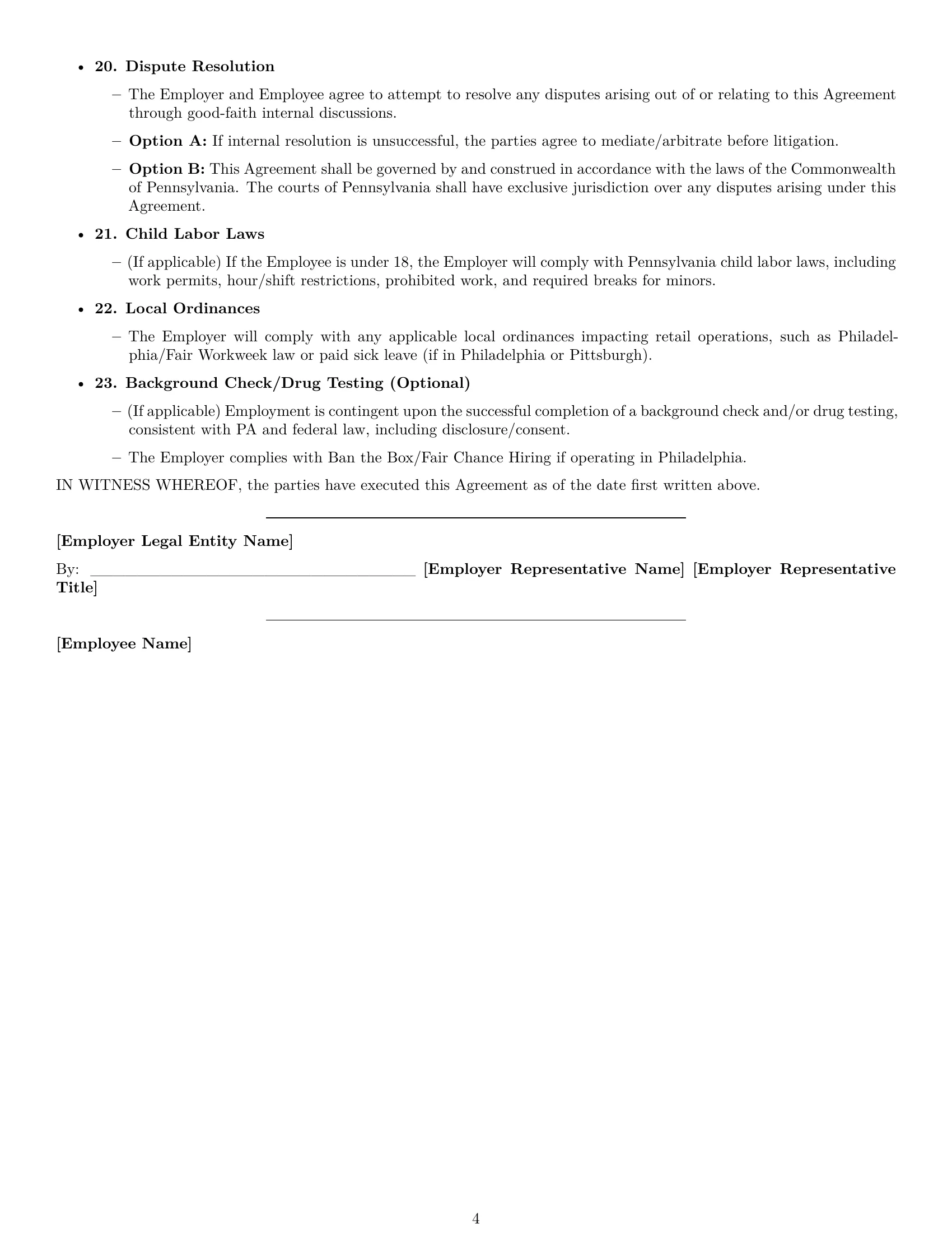 Preview page 4 of Free Pennsylvania retail sales associate employment contract template