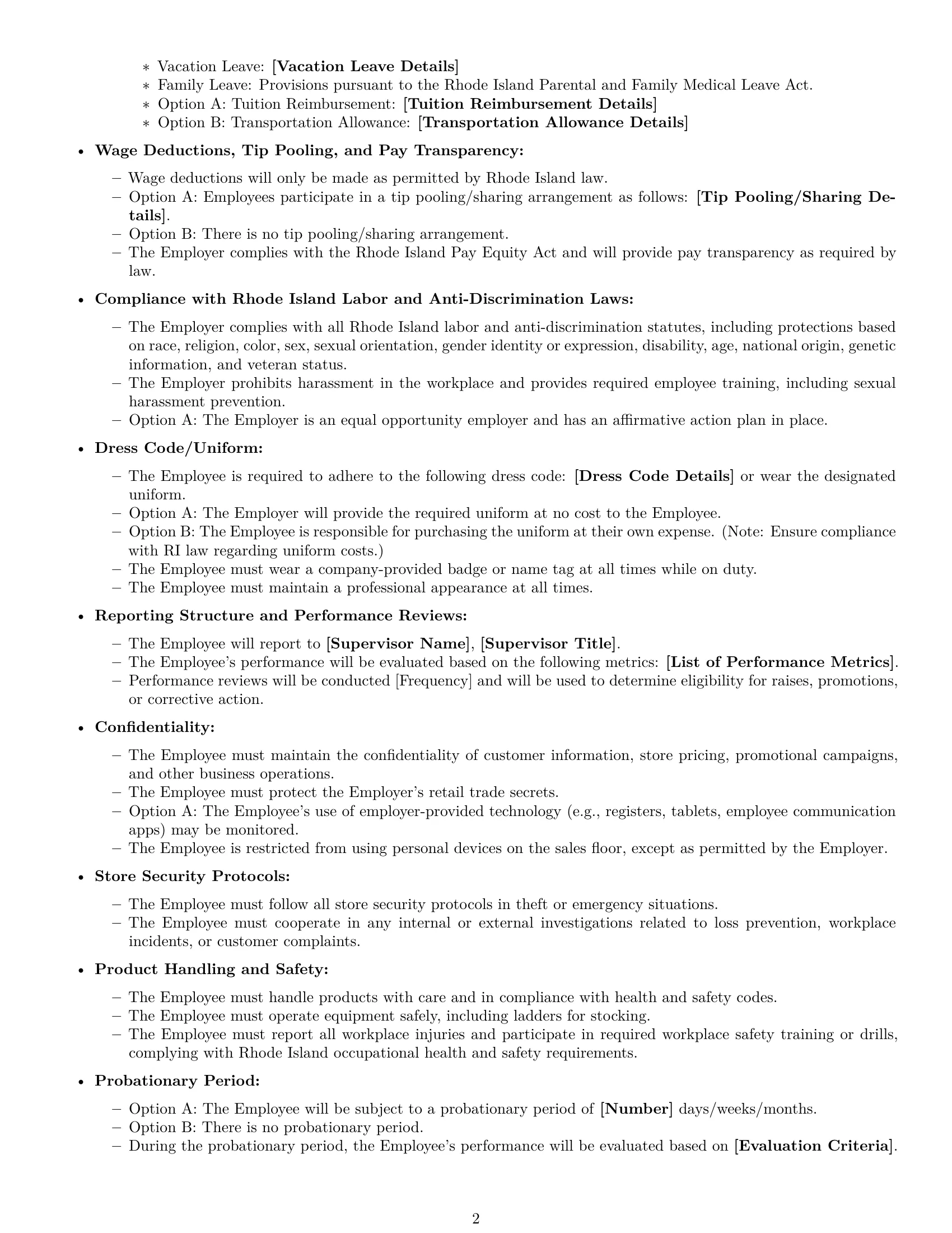 Preview page 2 of Free Rhode Island retail sales associate employment contract template