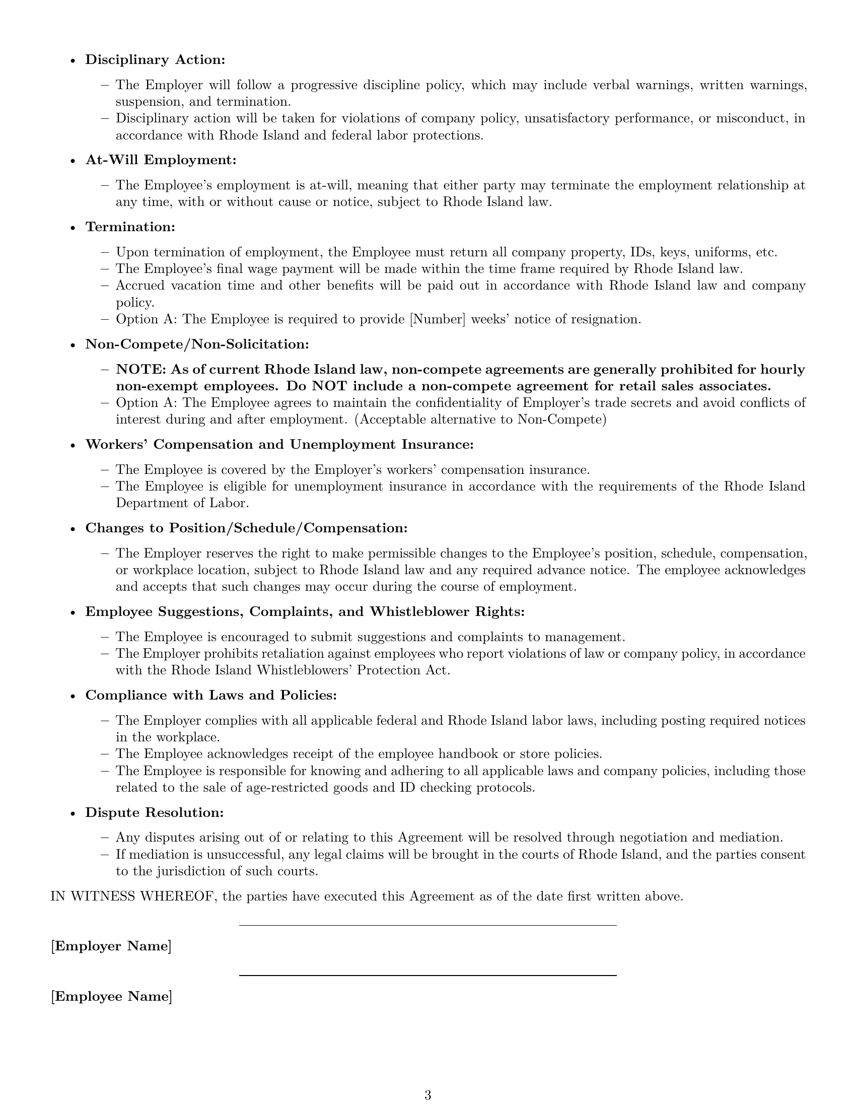 Preview page 3 of Free Rhode Island retail sales associate employment contract template