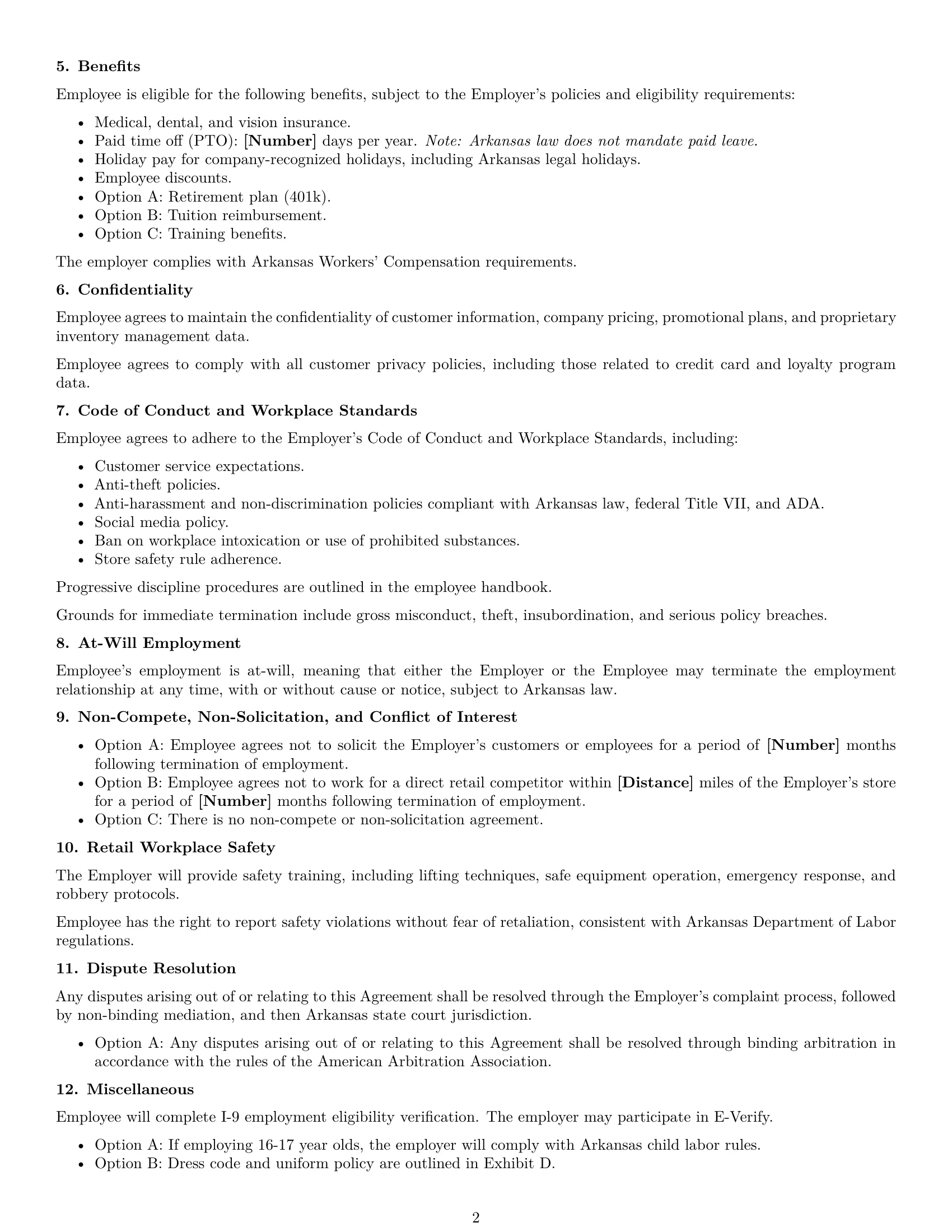 Preview page 2 of Free Arkansas retail sales associate employment contract template