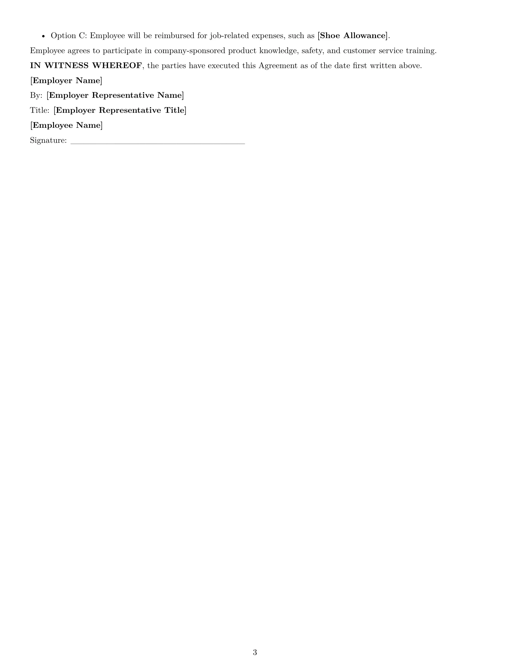 Preview page 3 of Free Arkansas retail sales associate employment contract template