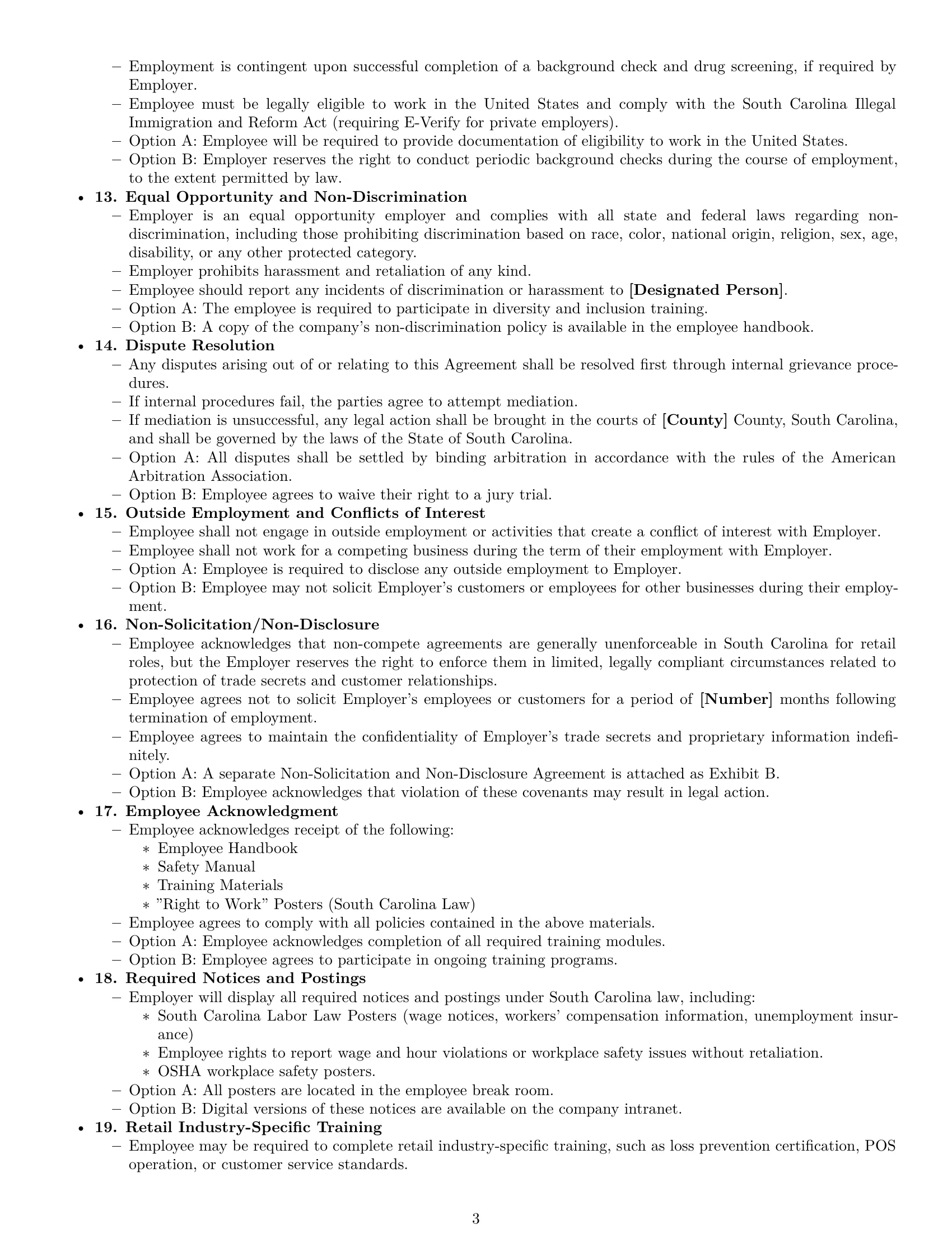 Preview page 3 of Free South Carolina retail sales associate employment contract template