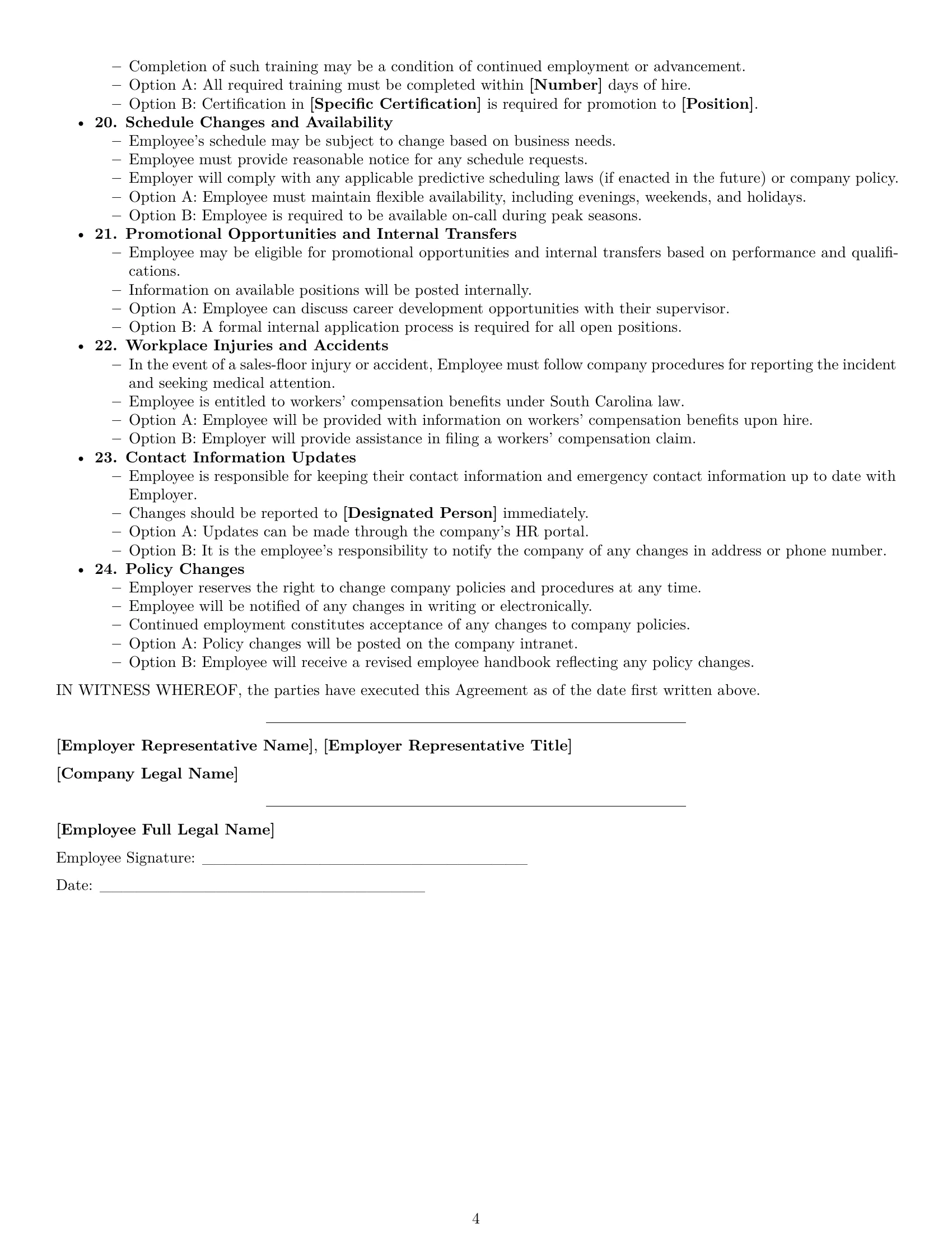 Preview page 4 of Free South Carolina retail sales associate employment contract template