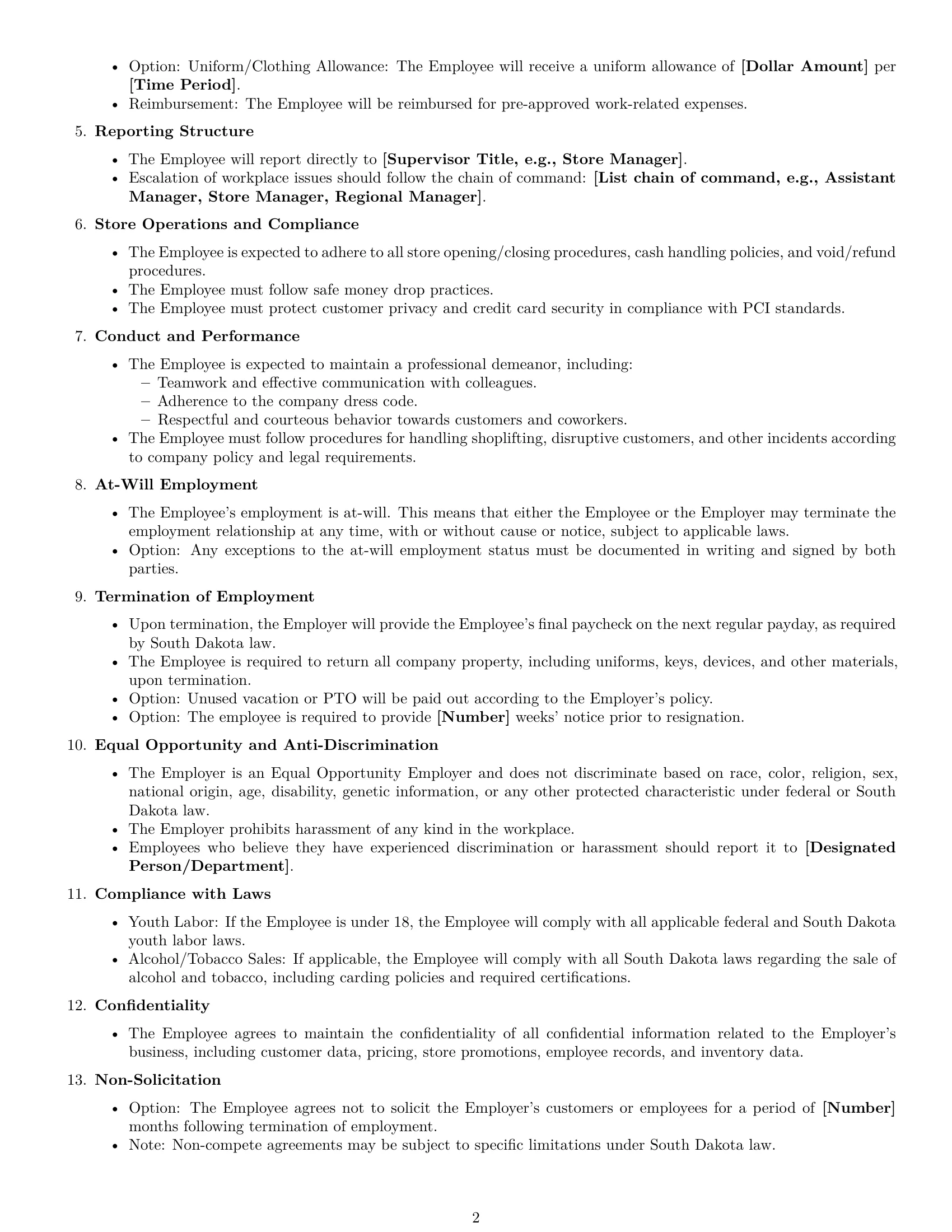 Preview page 2 of Free South Dakota retail sales associate employment contract template