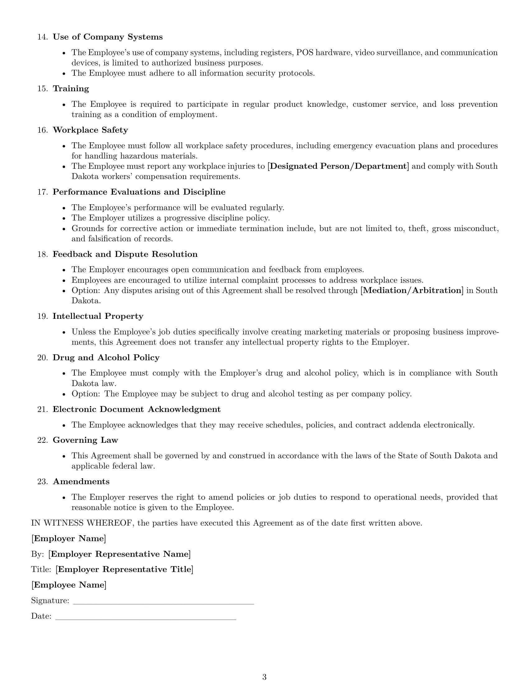 Preview page 3 of Free South Dakota retail sales associate employment contract template