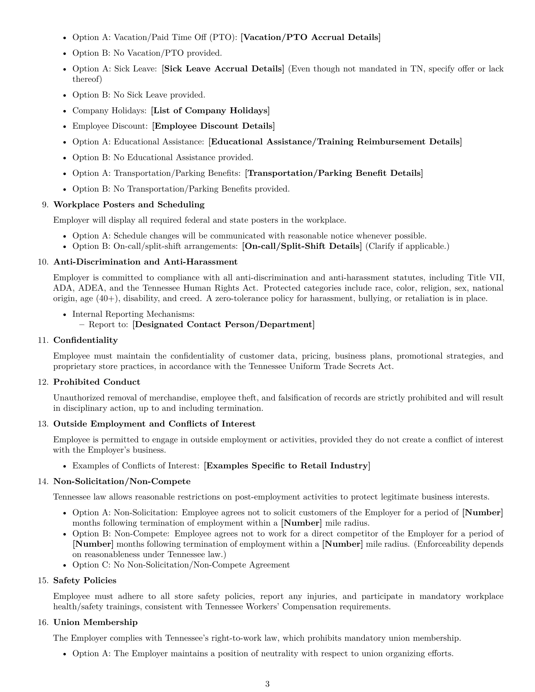 Preview page 3 of Free Tennessee retail sales associate employment contract template