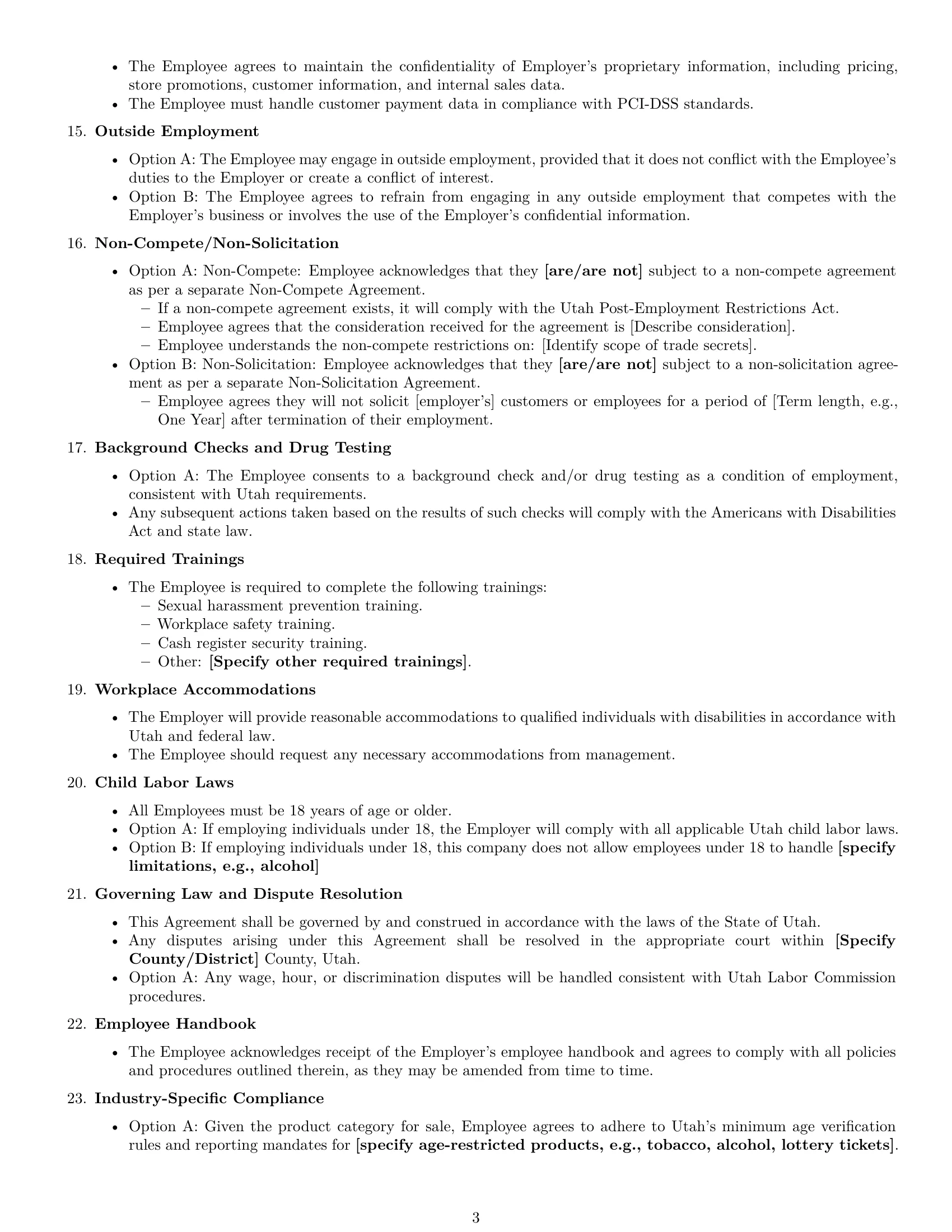Preview page 3 of Free Utah retail sales associate employment contract template