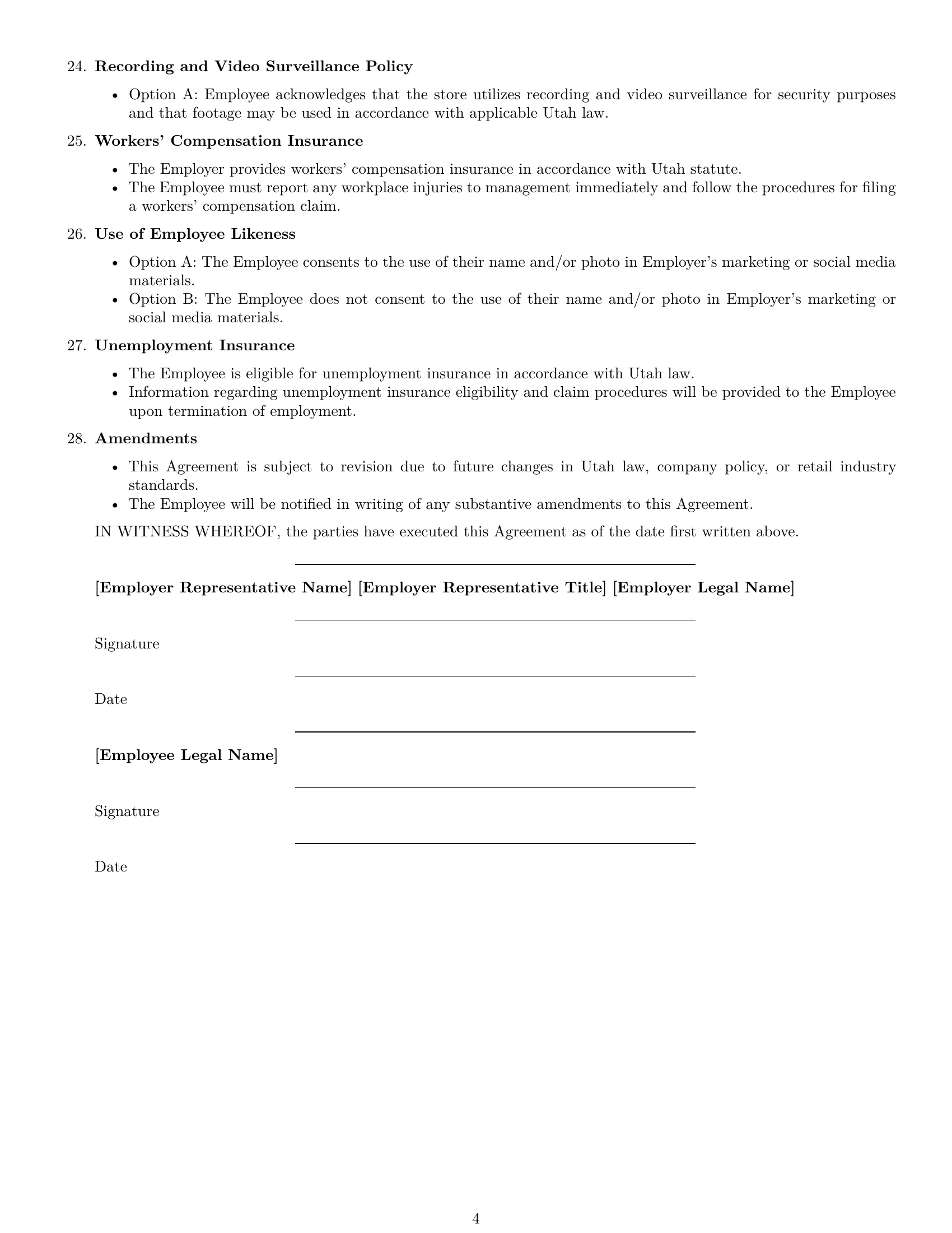 Preview page 4 of Free Utah retail sales associate employment contract template