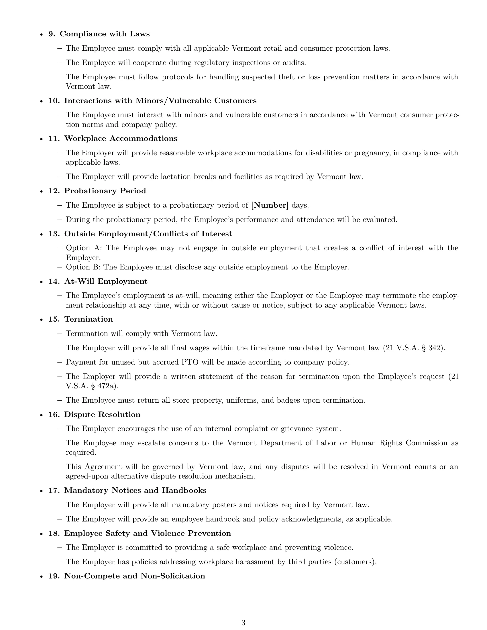 Preview page 3 of Free Vermont retail sales associate employment contract template