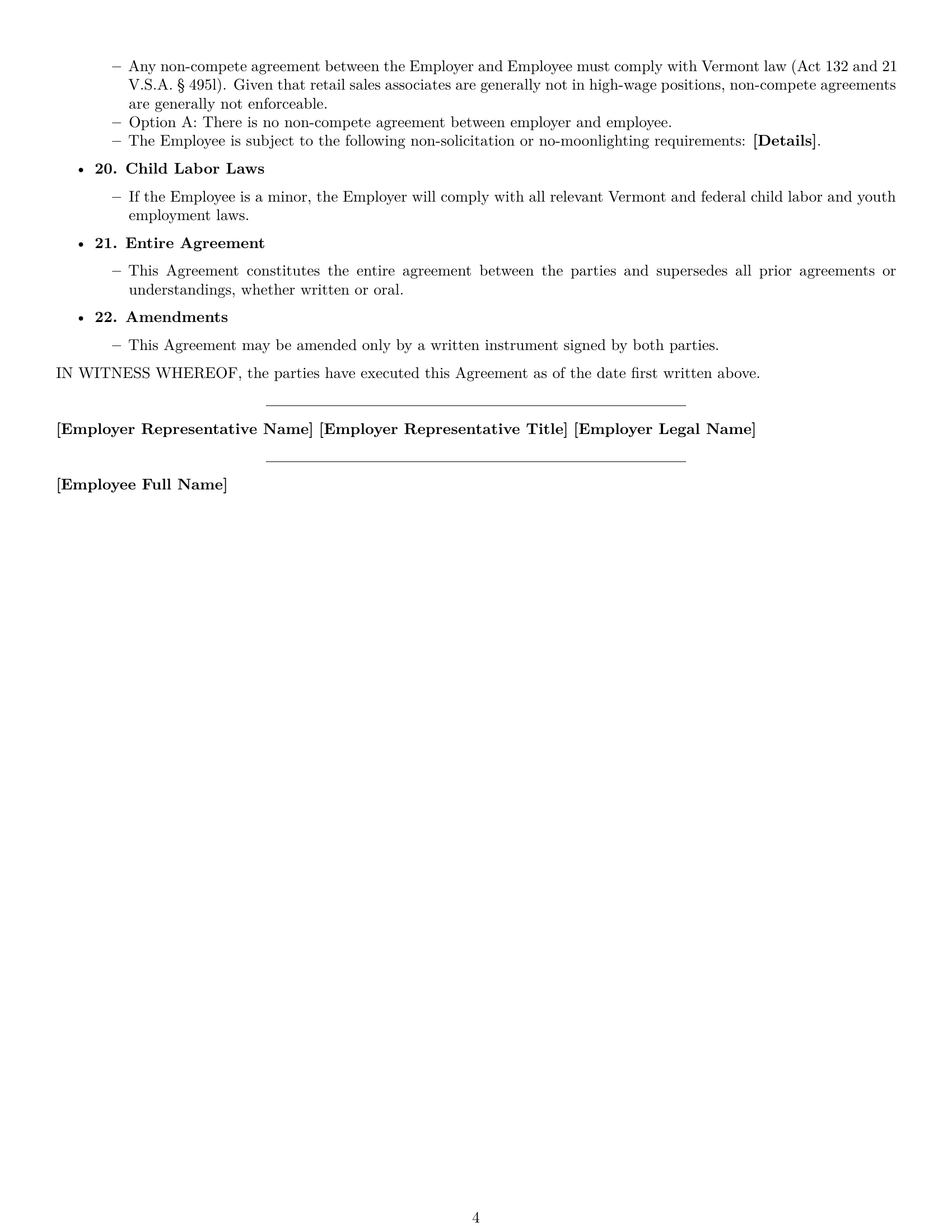 Preview page 4 of Free Vermont retail sales associate employment contract template