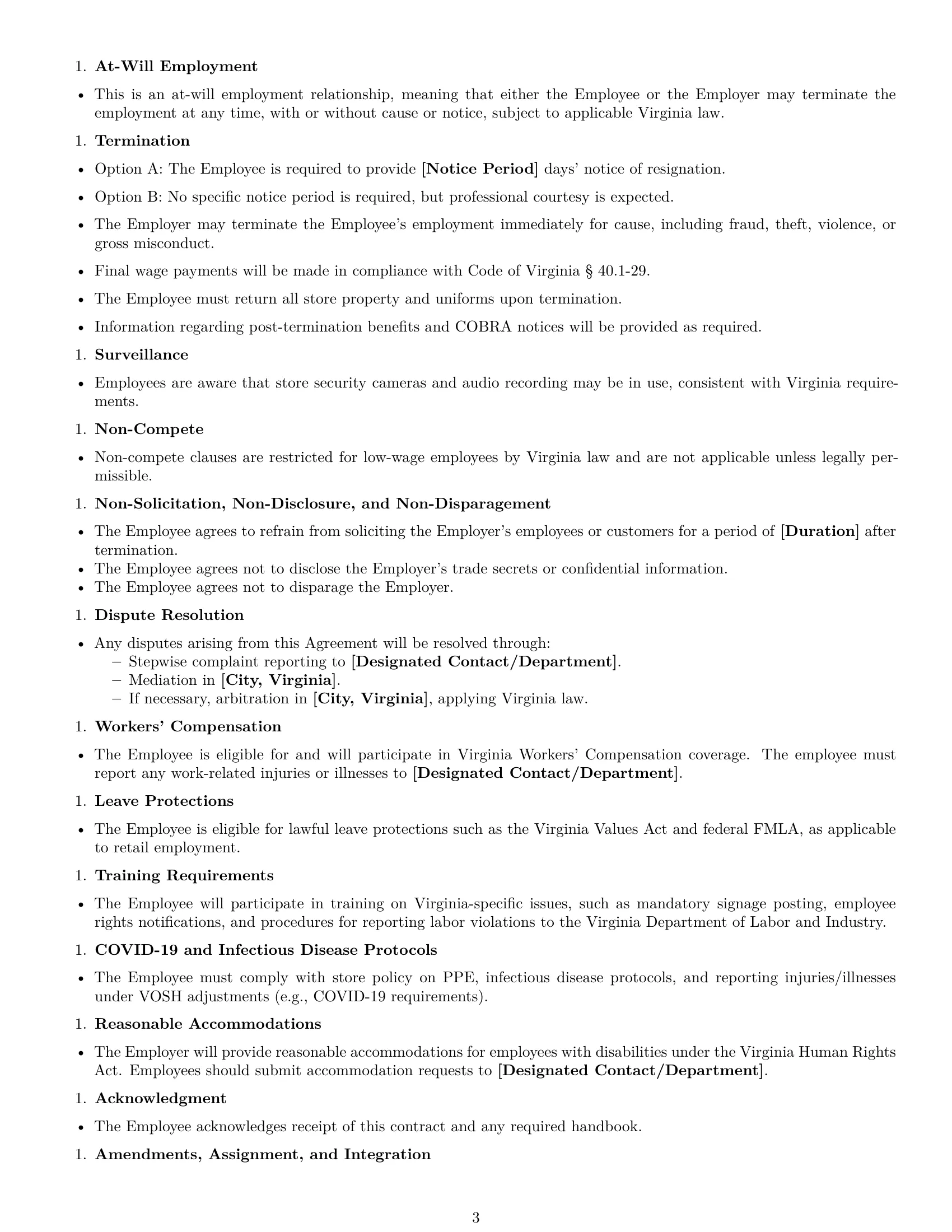 Preview page 3 of Free Virginia retail sales associate employment contract template