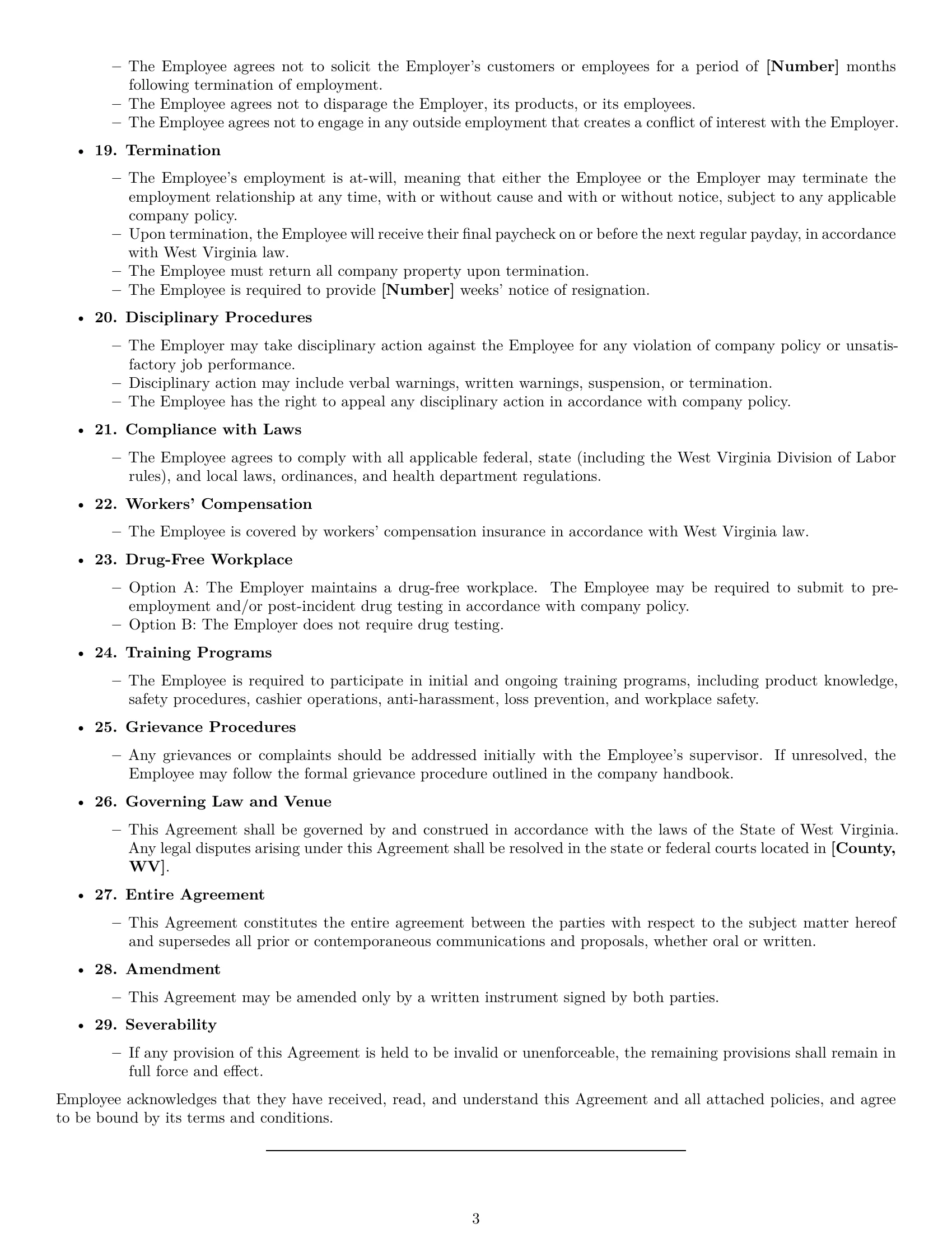 Preview page 3 of Free West Virginia retail sales associate employment contract template