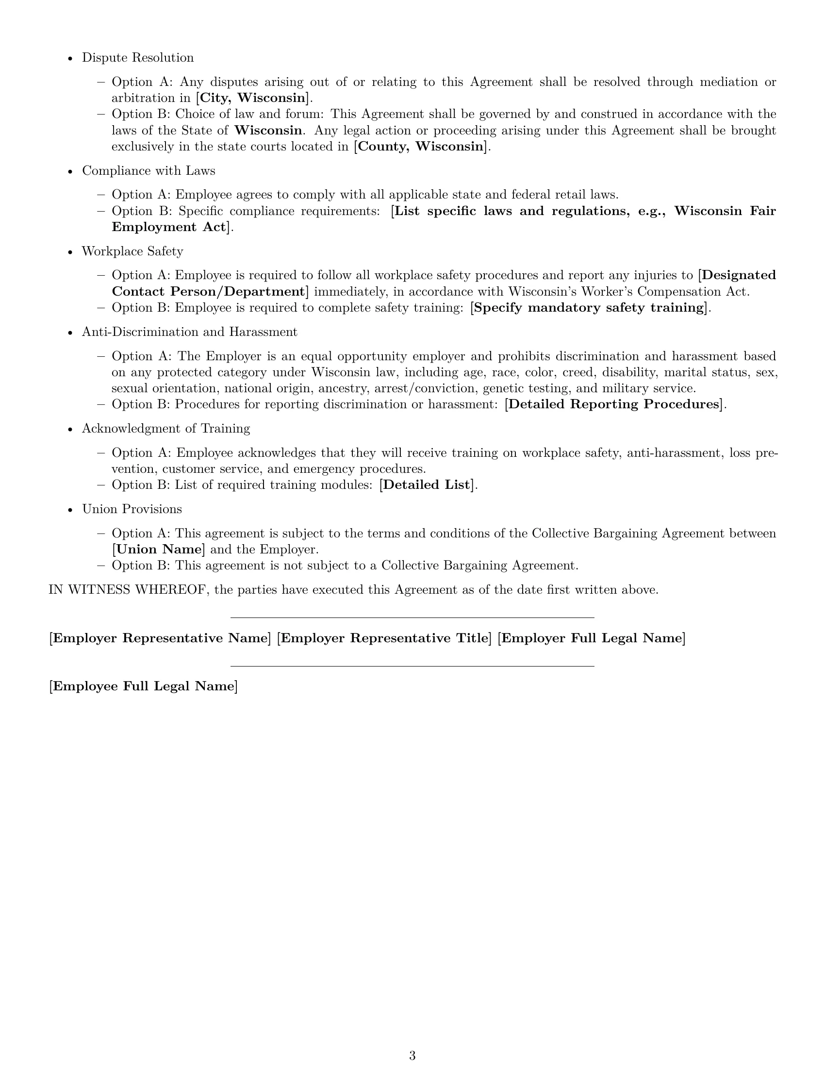 Preview page 3 of Free Wisconsin retail sales associate employment contract template