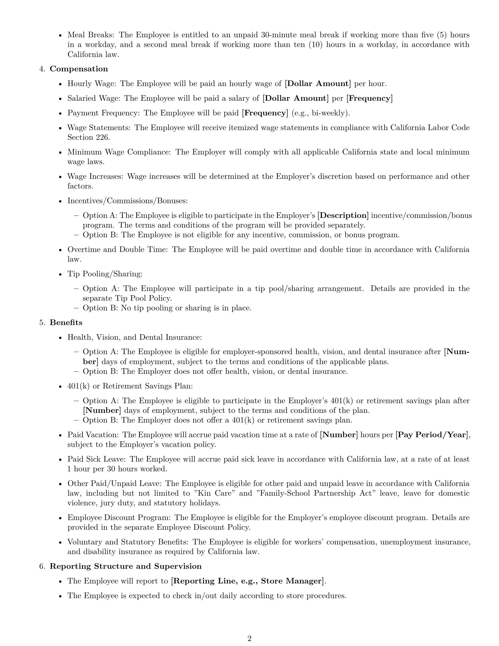 Preview page 2 of Free California retail sales associate employment contract template