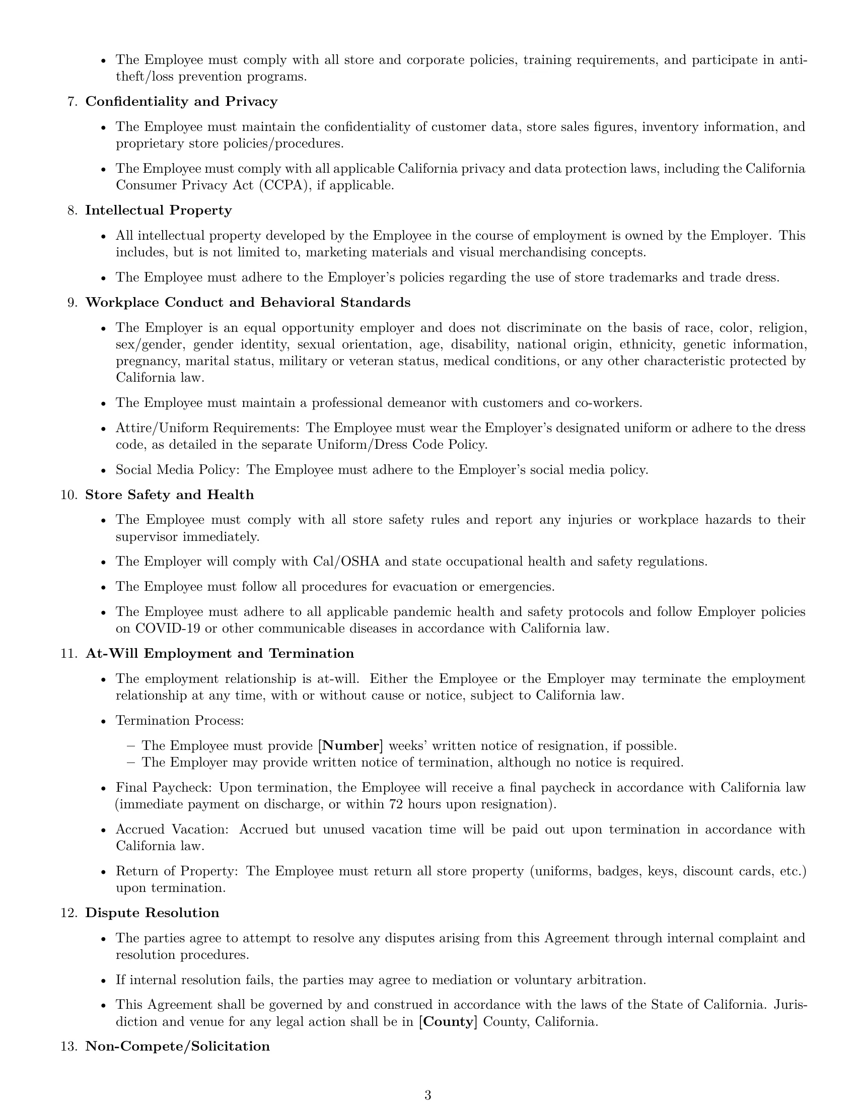 Preview page 3 of Free California retail sales associate employment contract template