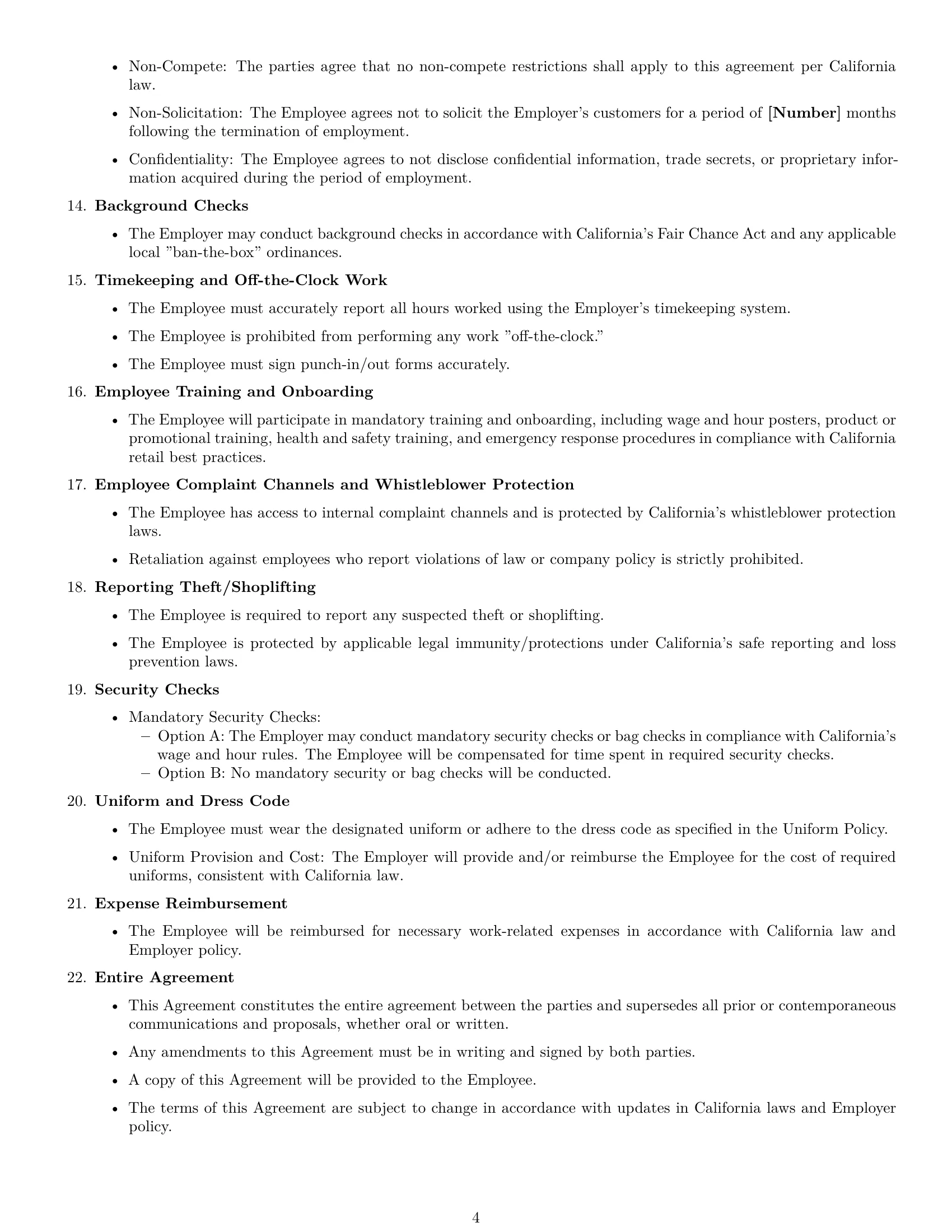 Preview page 4 of Free California retail sales associate employment contract template