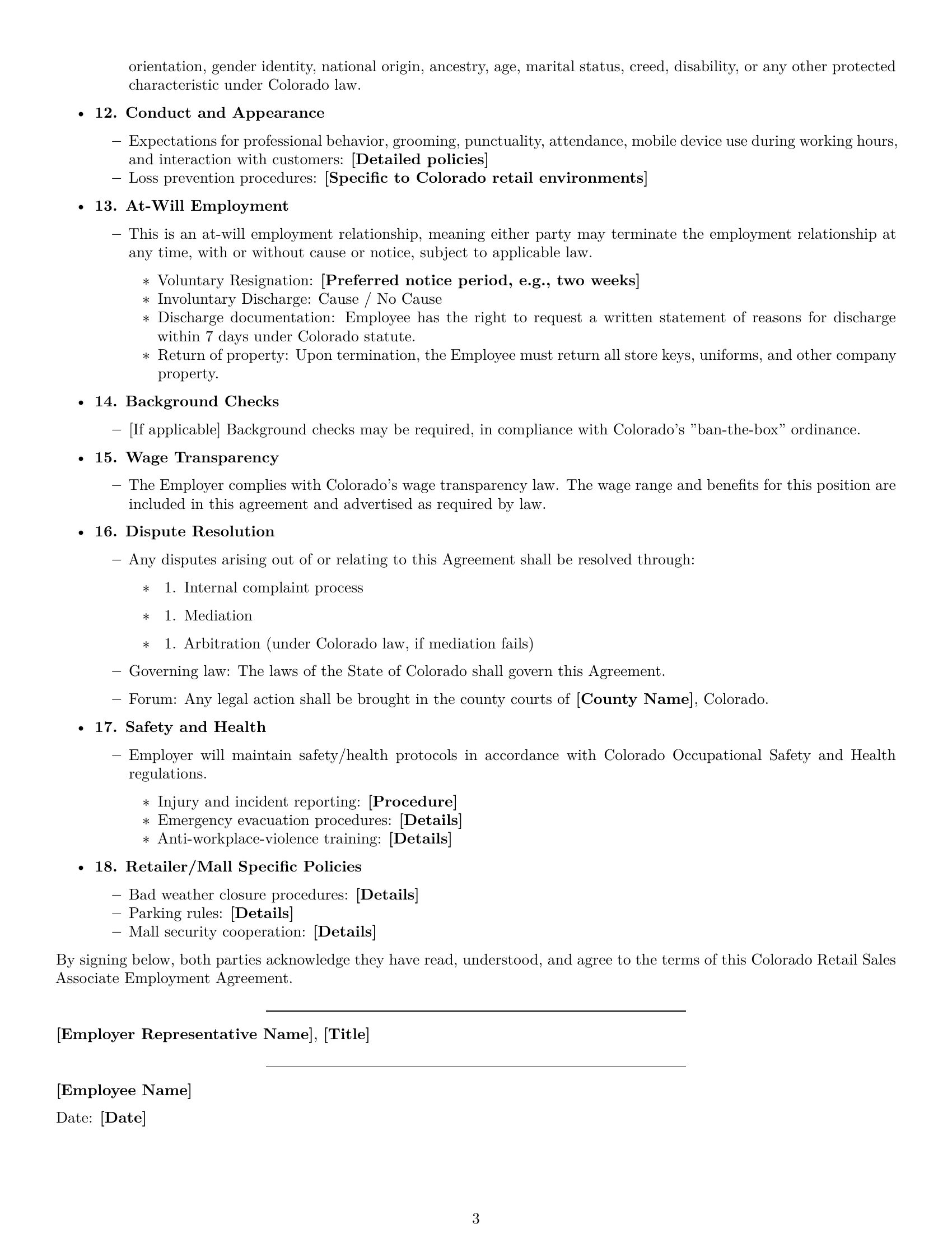 Preview page 3 of Free Colorado retail sales associate employment contract template