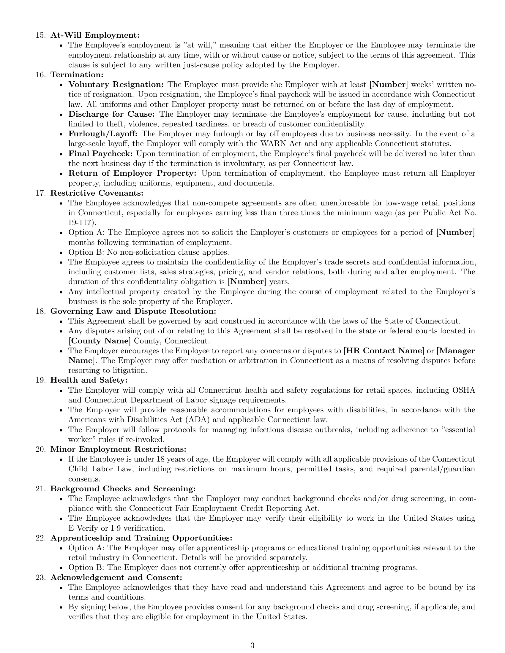 Preview page 3 of Free Connecticut retail sales associate employment contract template