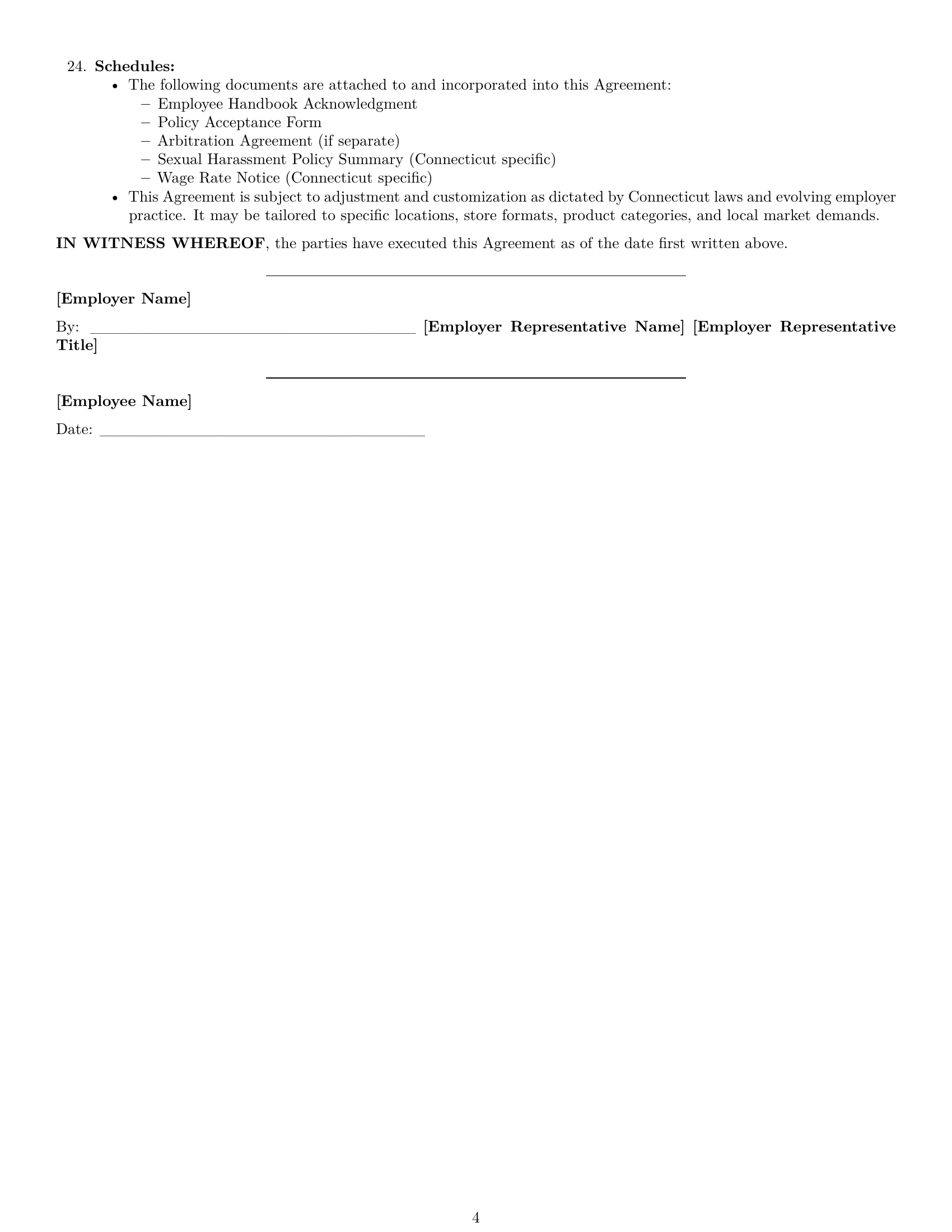 Preview page 4 of Free Connecticut retail sales associate employment contract template