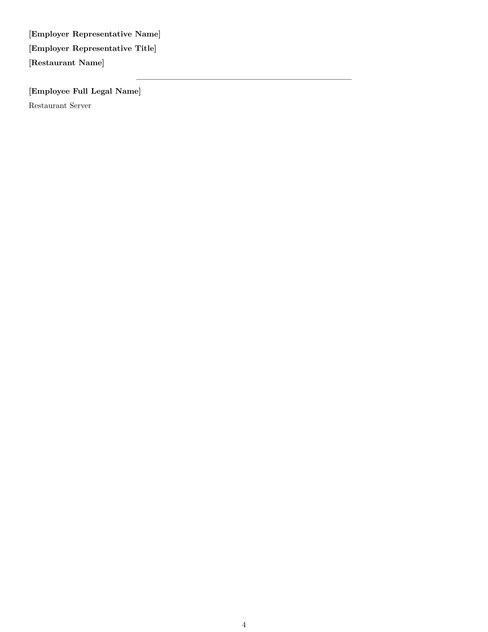Preview page 4 of Free Alabama restaurant server employment contract template