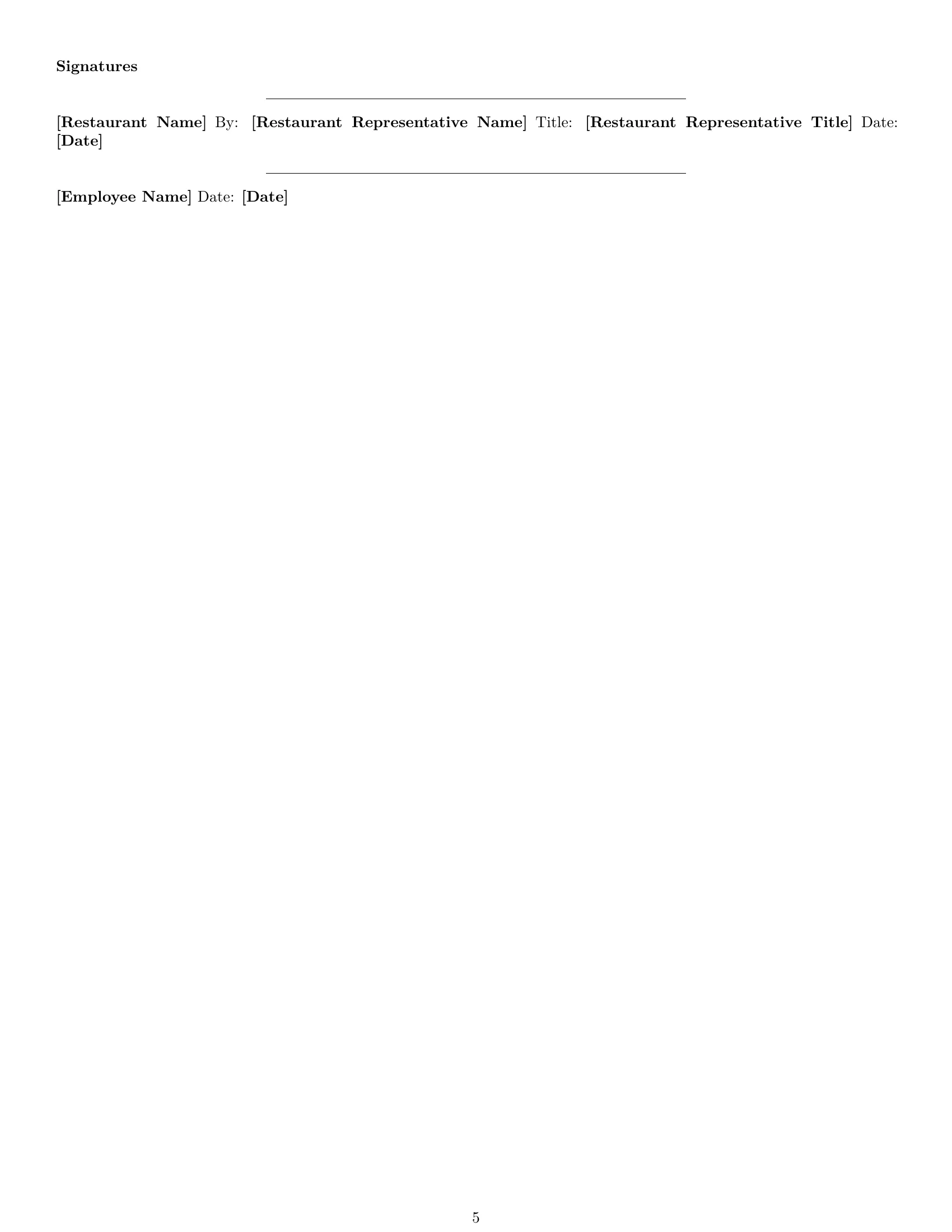 Preview page 5 of Free Montana restaurant server employment contract template