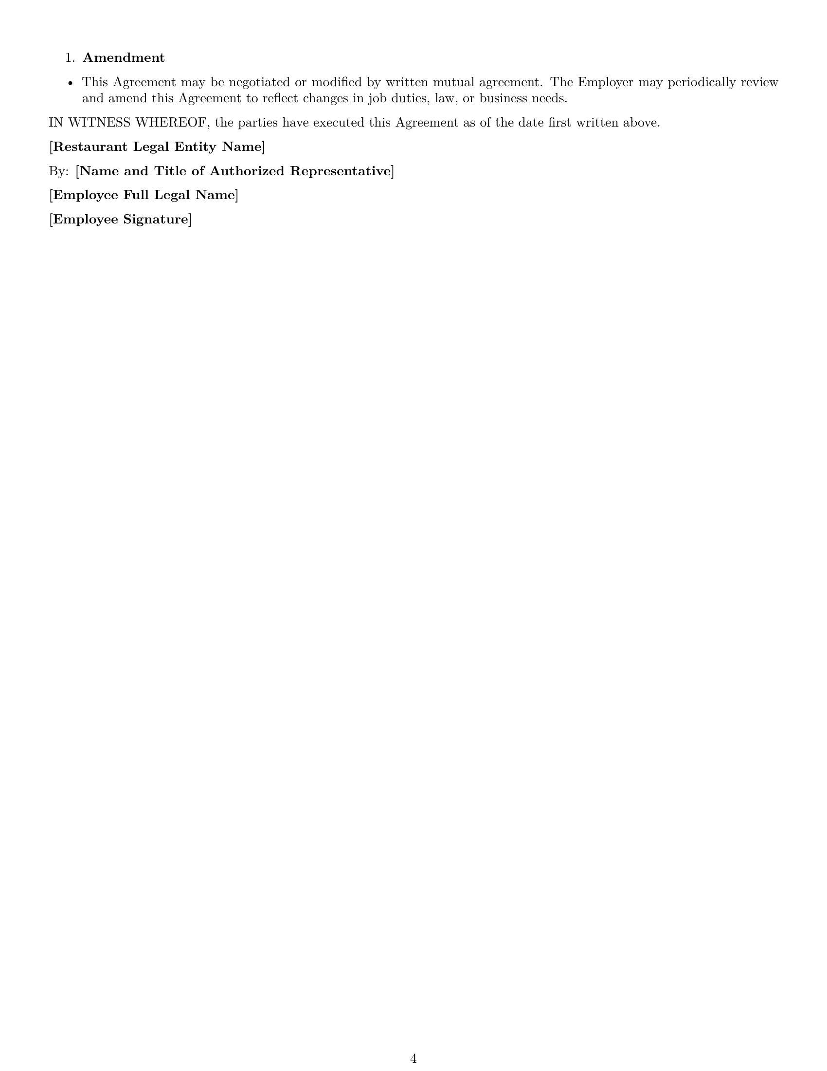 Preview page 4 of Free North Carolina restaurant server employment contract template