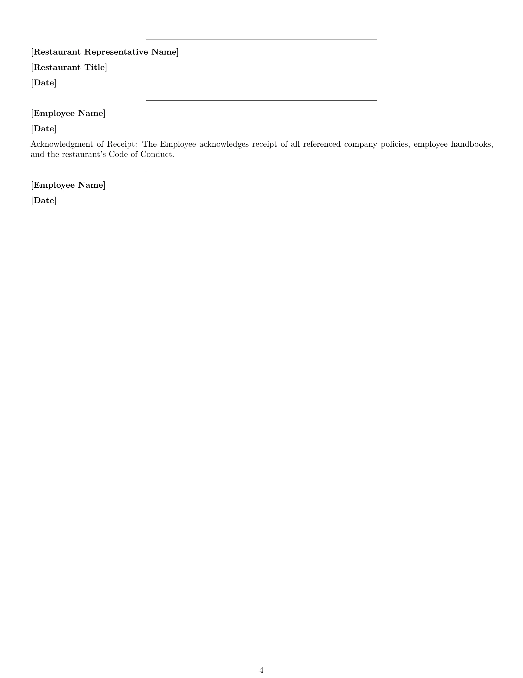 Preview page 4 of Free North Dakota restaurant server employment contract template