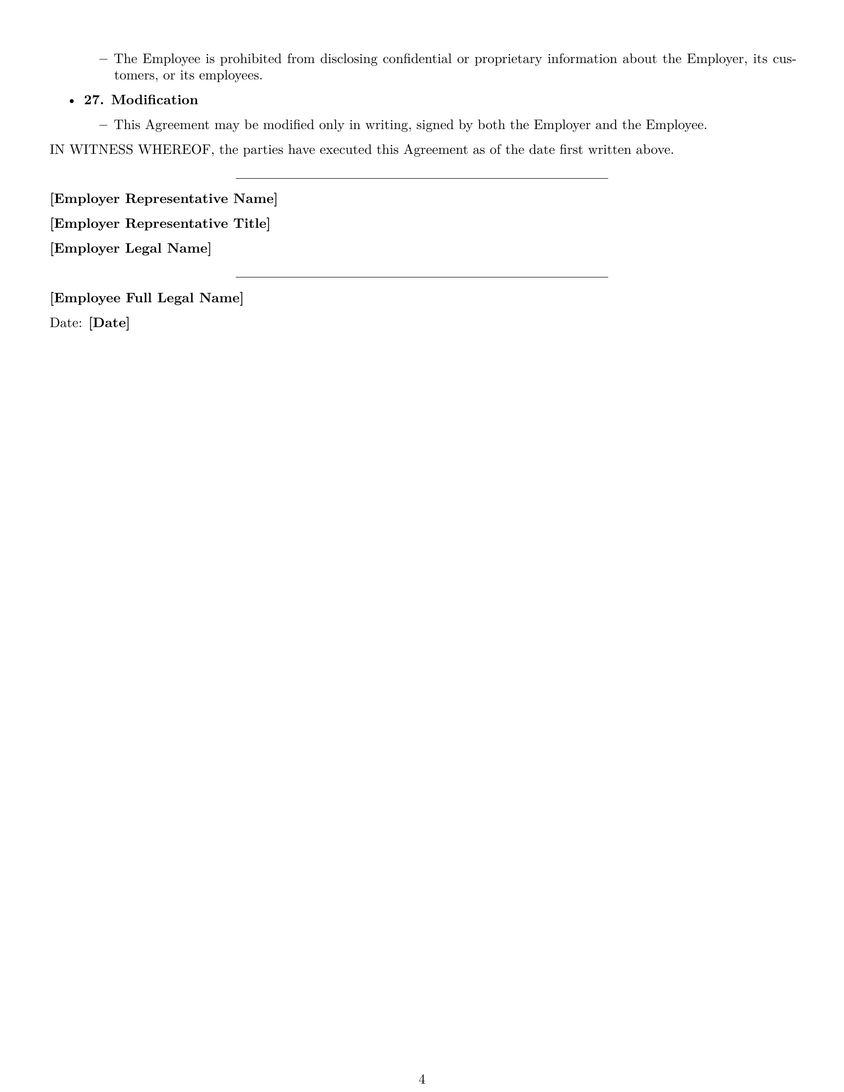 Preview page 4 of Free Wisconsin restaurant server employment contract template