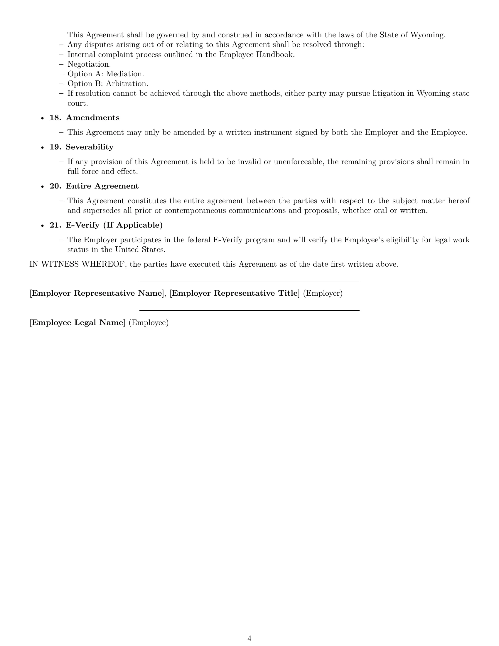 Preview page 4 of Free Wyoming restaurant server employment contract template
