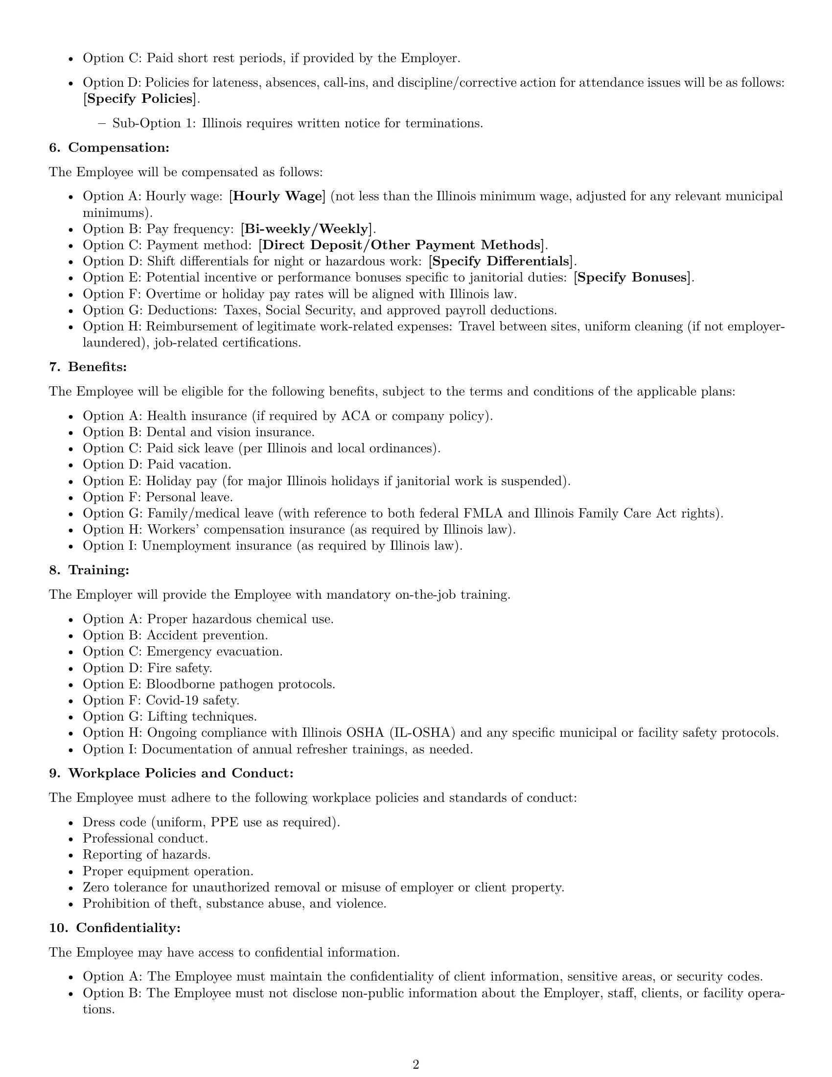 Preview page 2 of Free Illinois janitor employment contract template