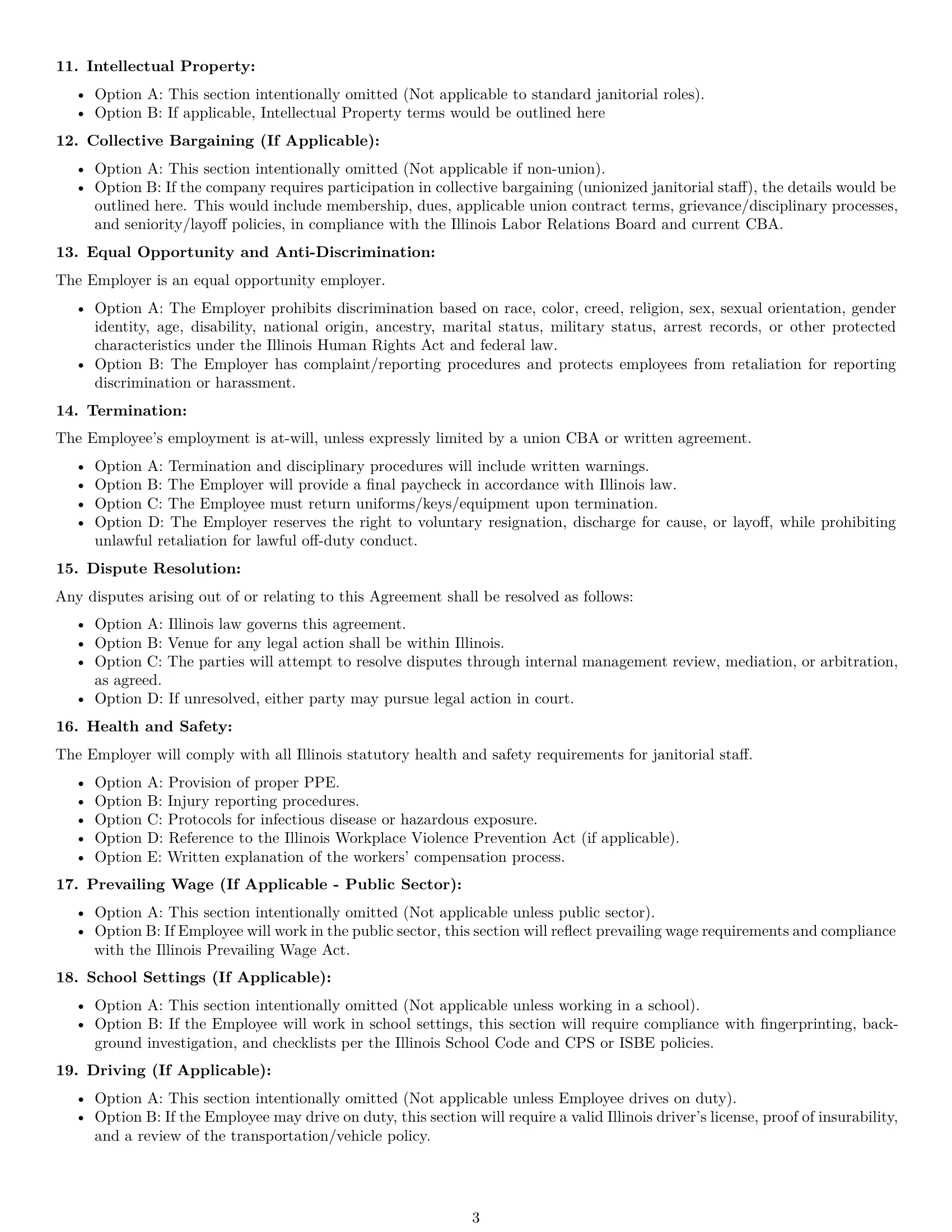 Preview page 3 of Free Illinois janitor employment contract template
