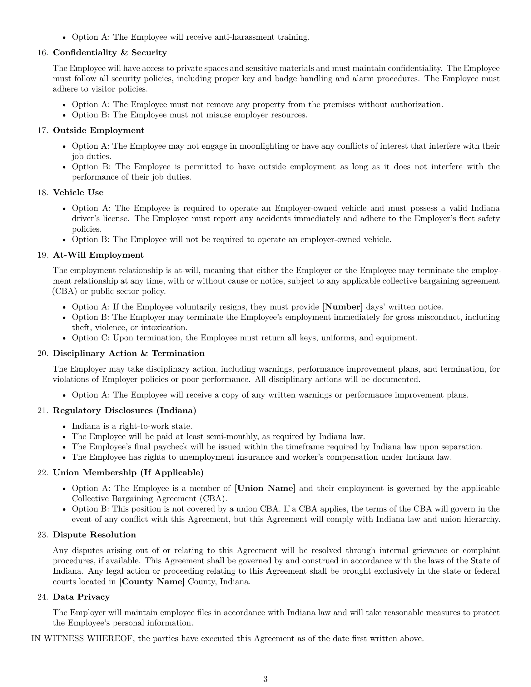 Preview page 3 of Free Indiana janitor employment contract template