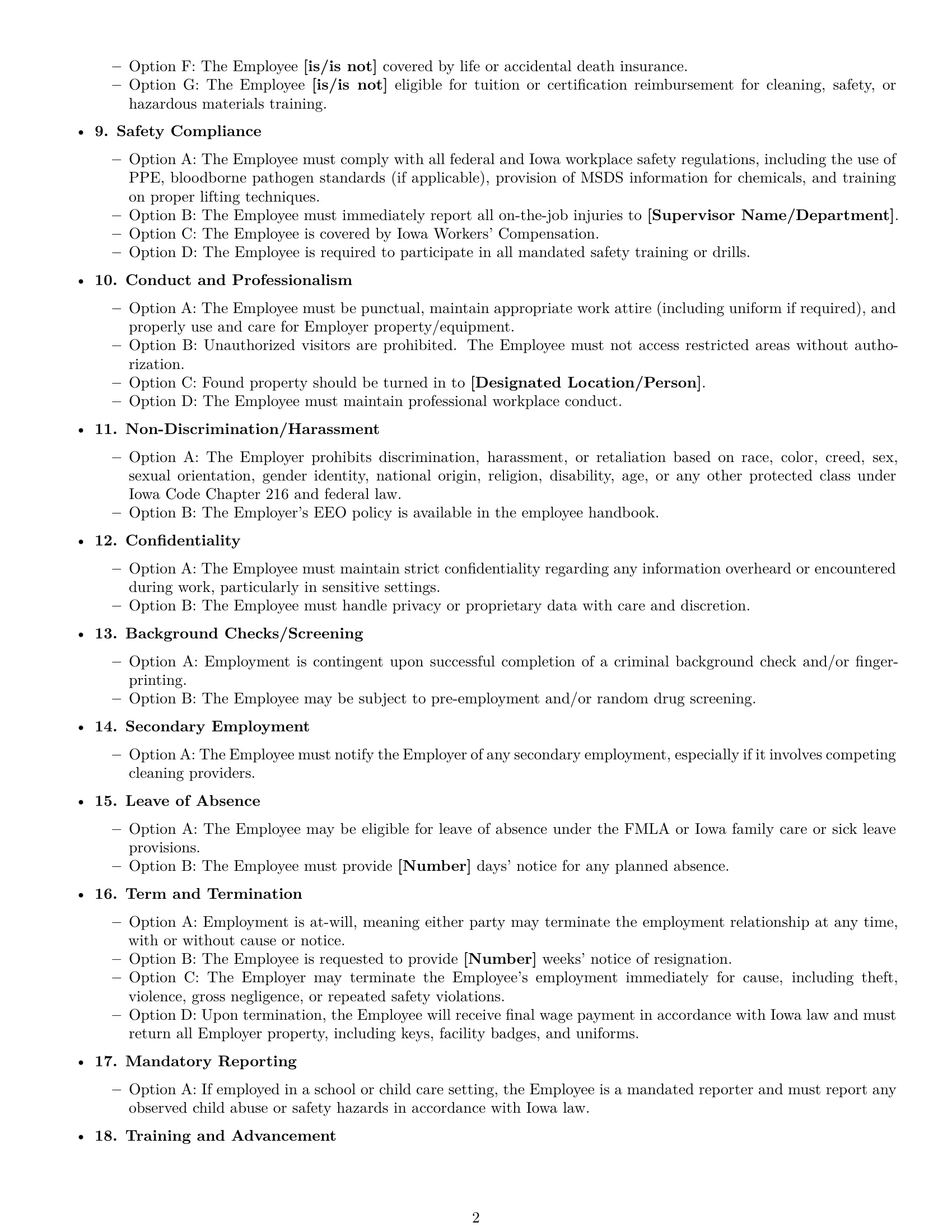 Preview page 2 of Free Iowa janitor employment contract template