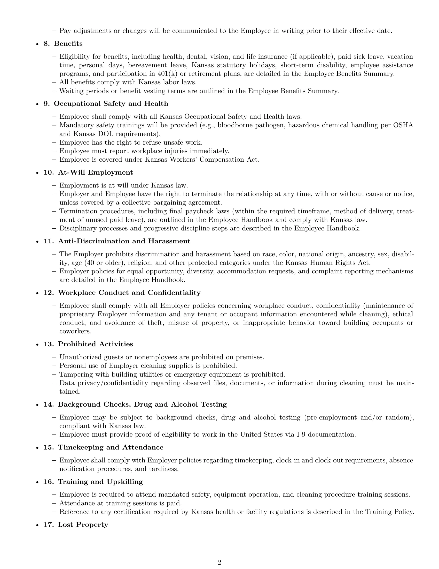 Preview page 2 of Free Kansas janitor employment contract template