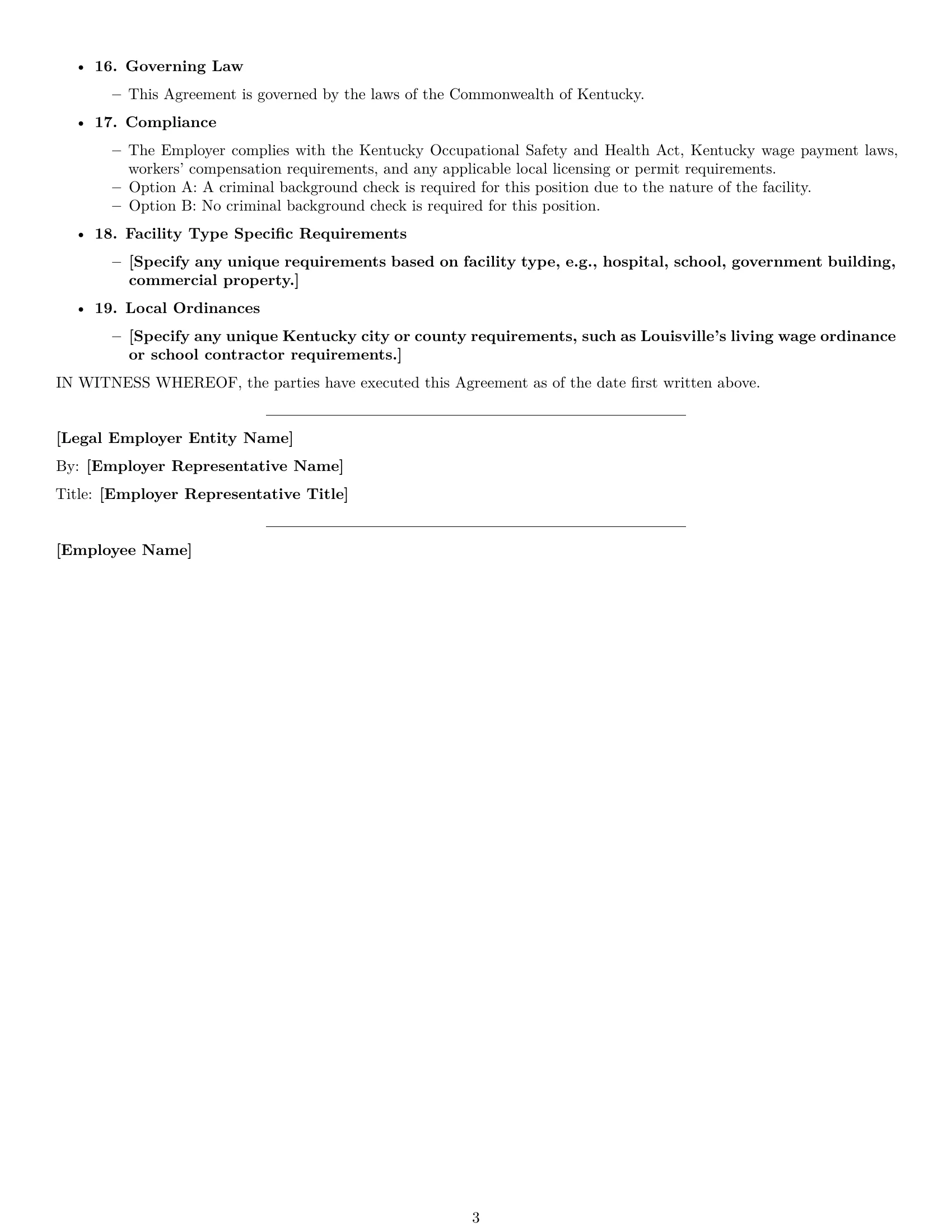 Preview page 3 of Free Kentucky janitor employment contract template