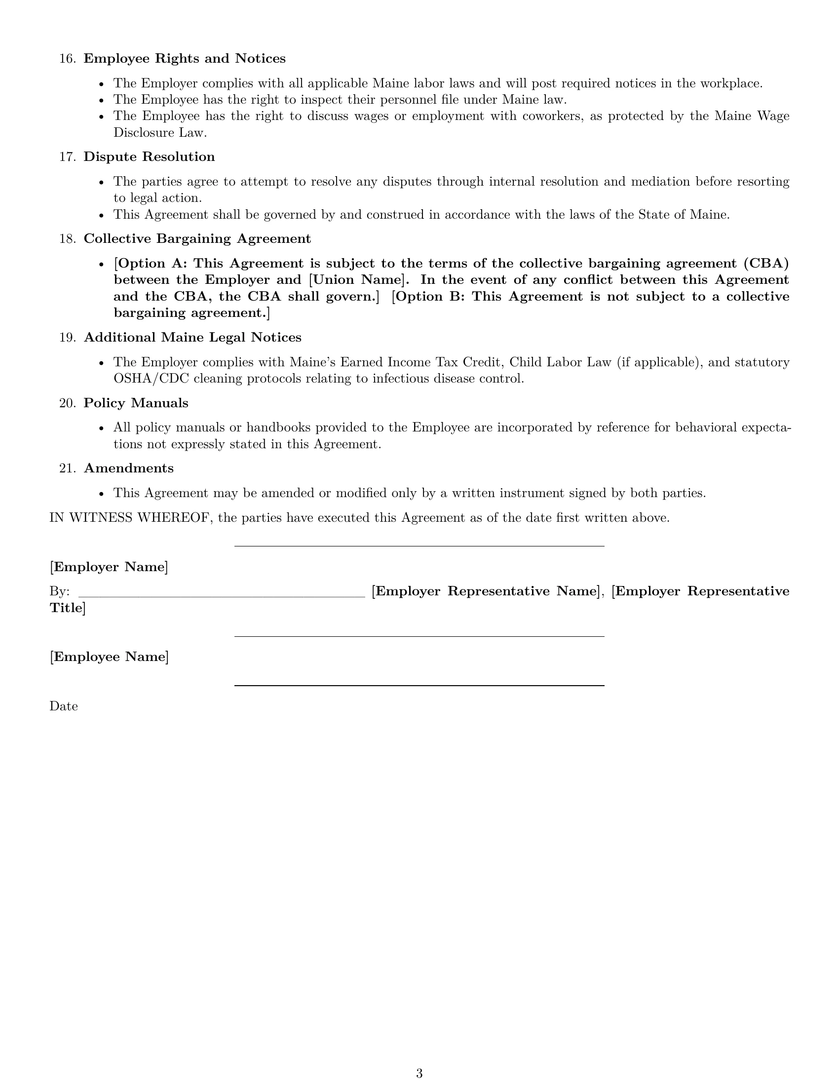 Preview page 3 of Free Maine janitor employment contract template