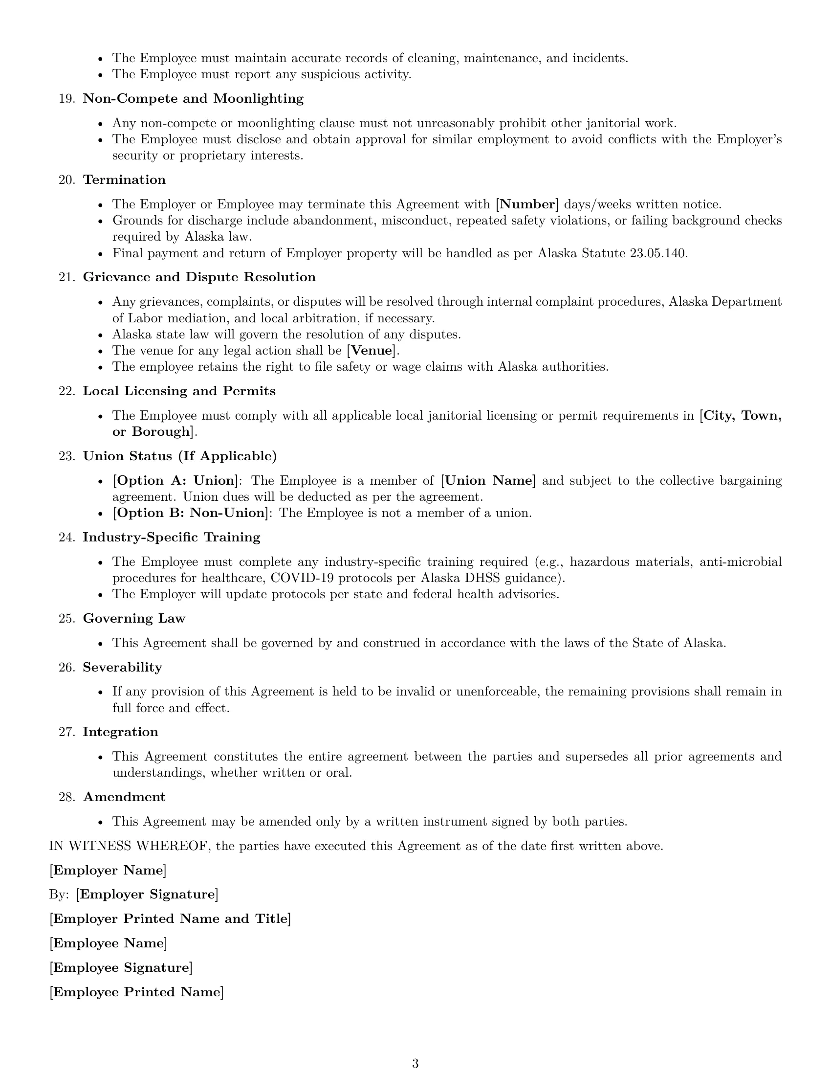 Preview page 3 of Free Alaska janitor employment contract template