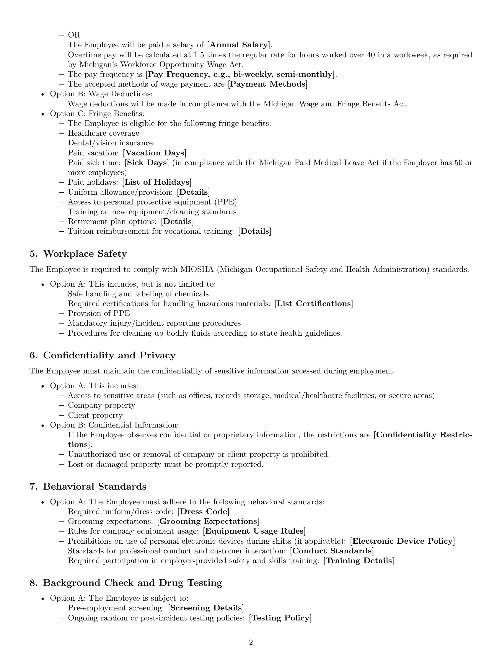 Preview page 2 of Free Michigan janitor employment contract template