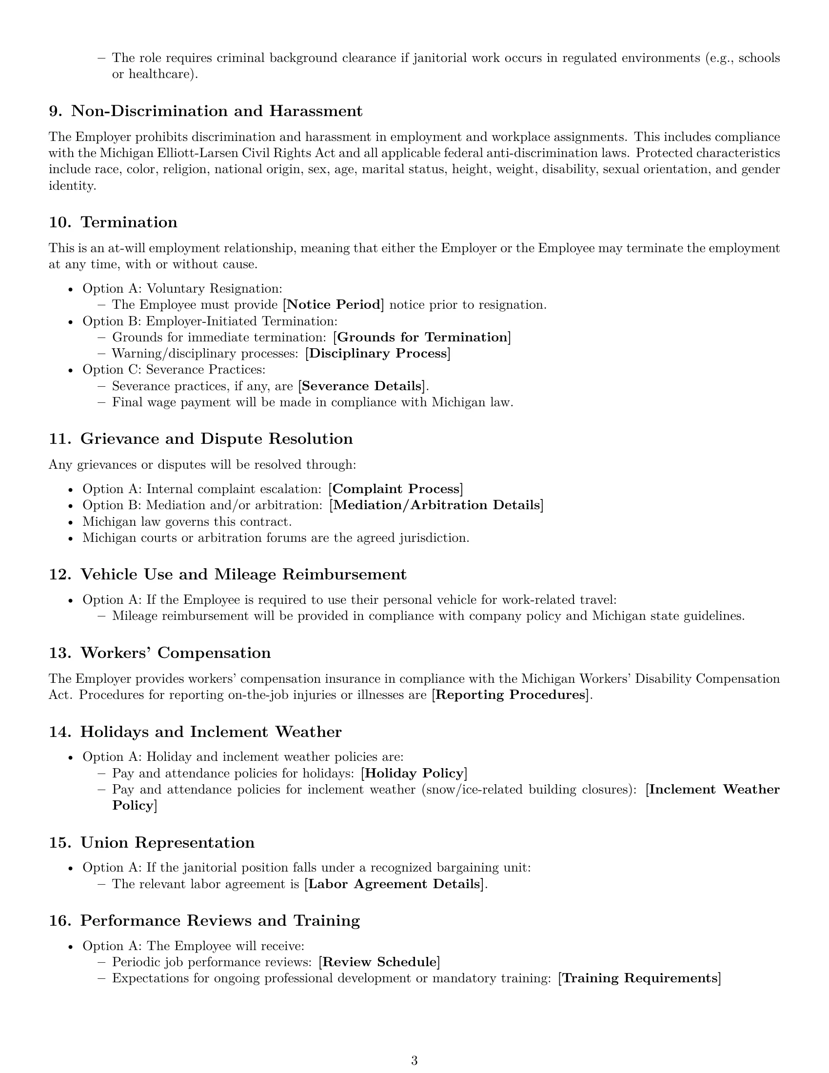 Preview page 3 of Free Michigan janitor employment contract template