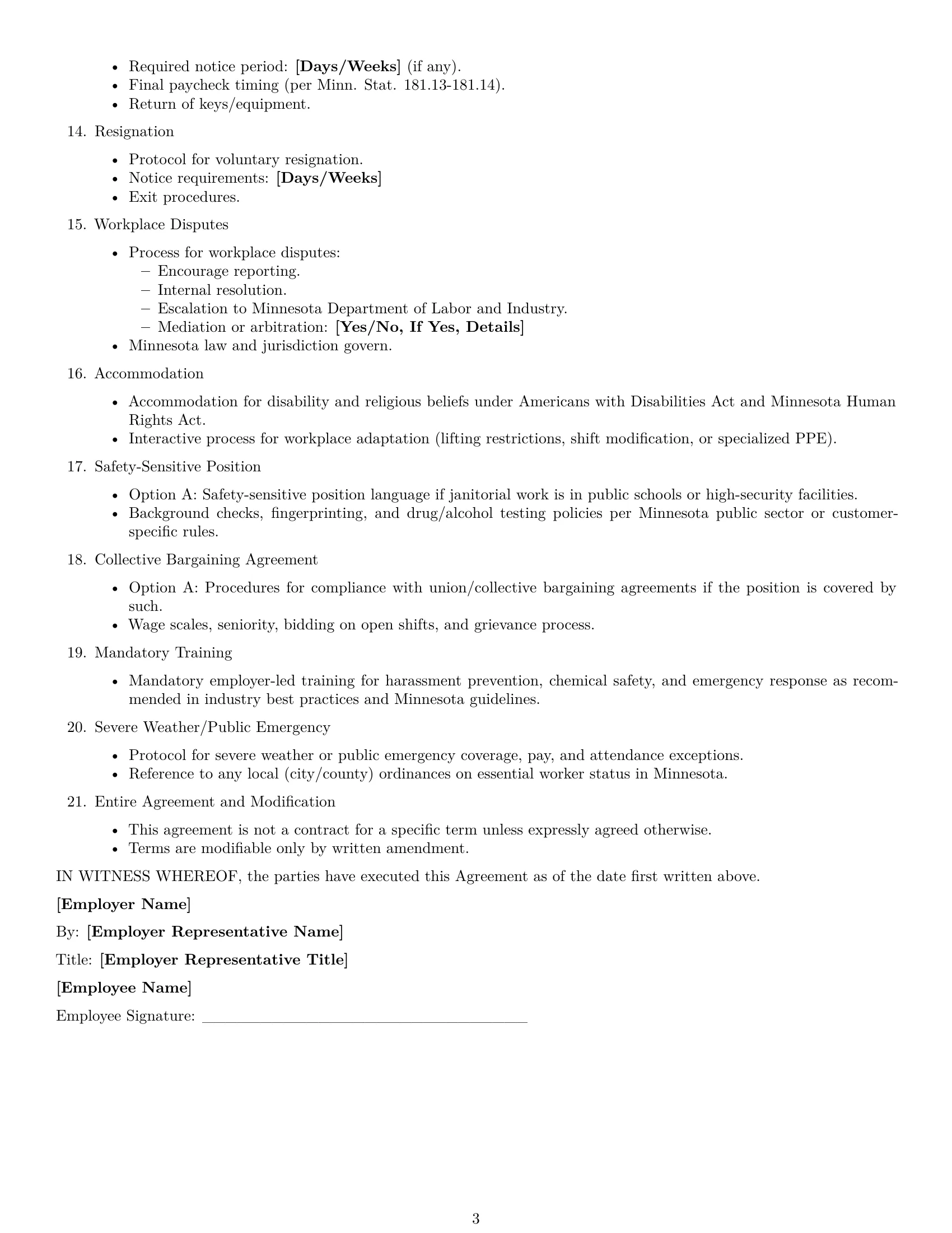 Preview page 3 of Free Minnesota janitor employment contract template