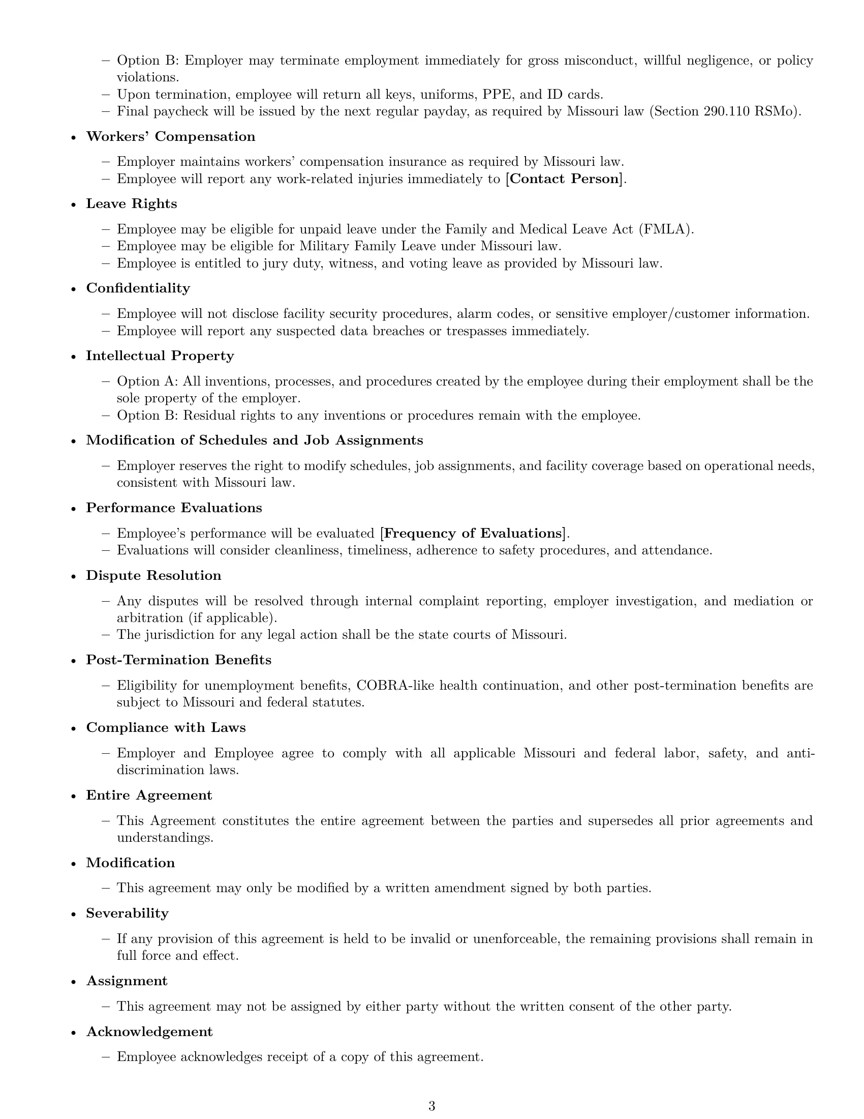 Preview page 3 of Free Missouri janitor employment contract template